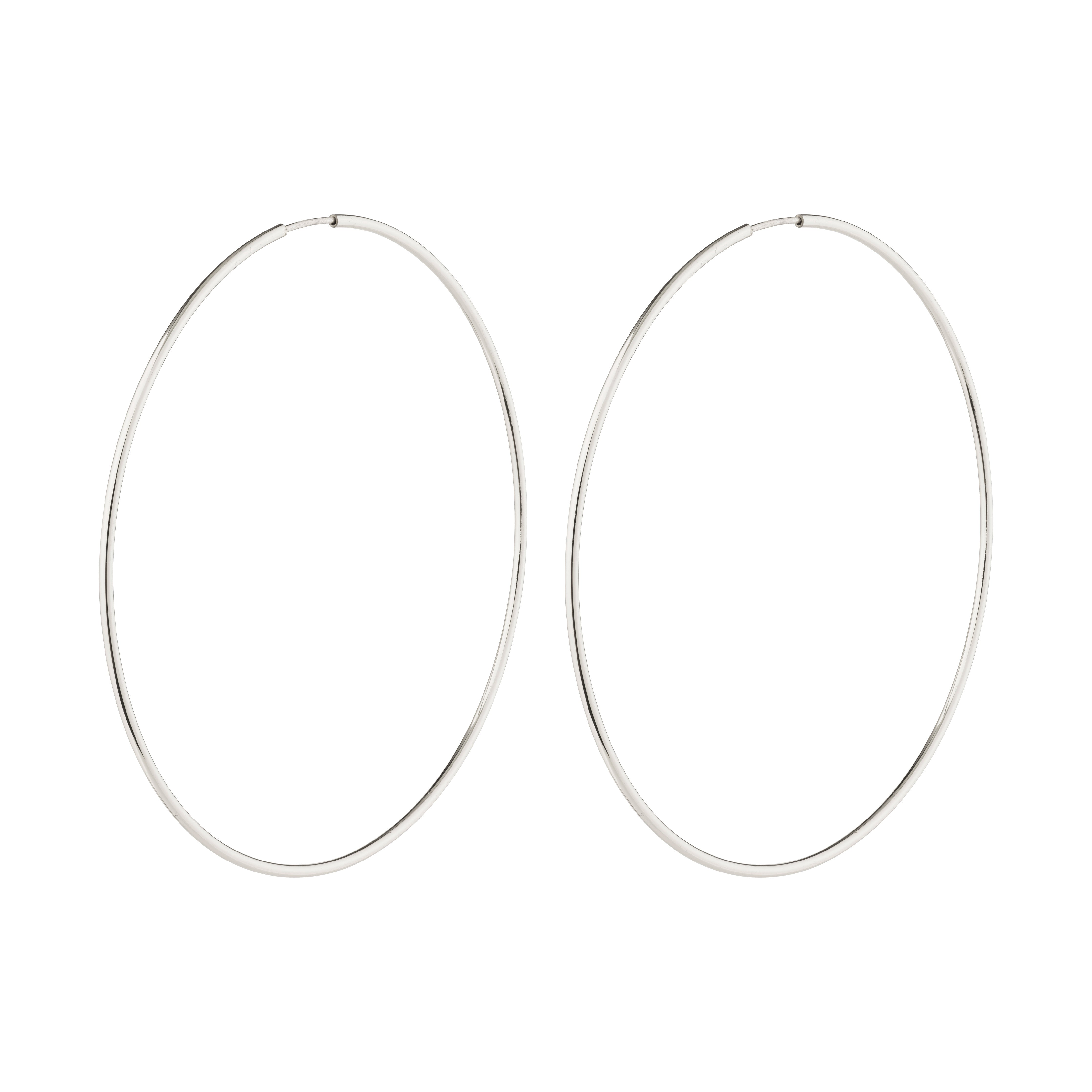 SANNE X-large hoop earrings, silver-plated, with sleek design and 60 mm size, perfect for adding elegance and femininity to any outfit.