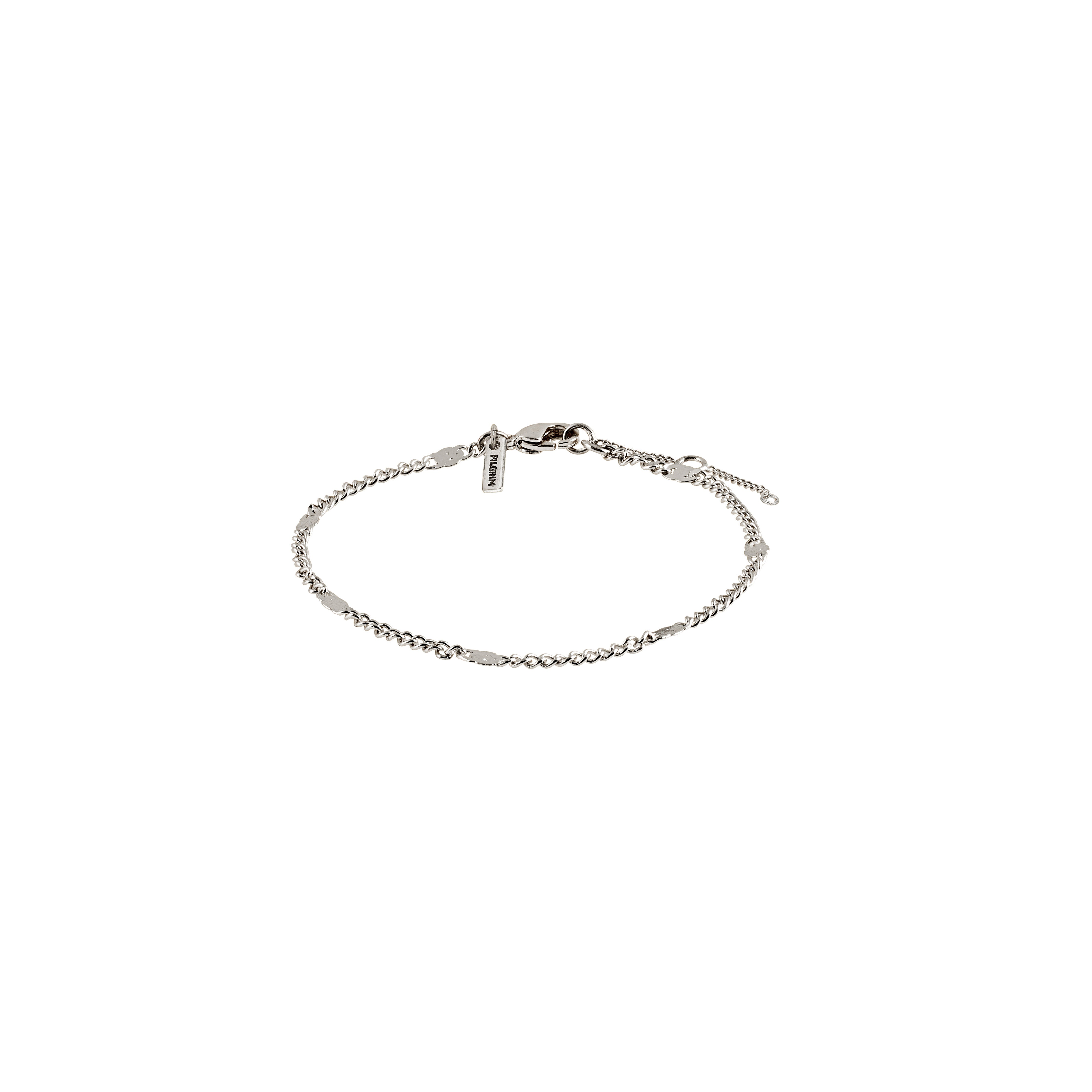 Silver-plated CAT bracelet with elegant chain design, featuring flattened links that capture light. Adjustable from 16 to 19 cm for a perfect fit.