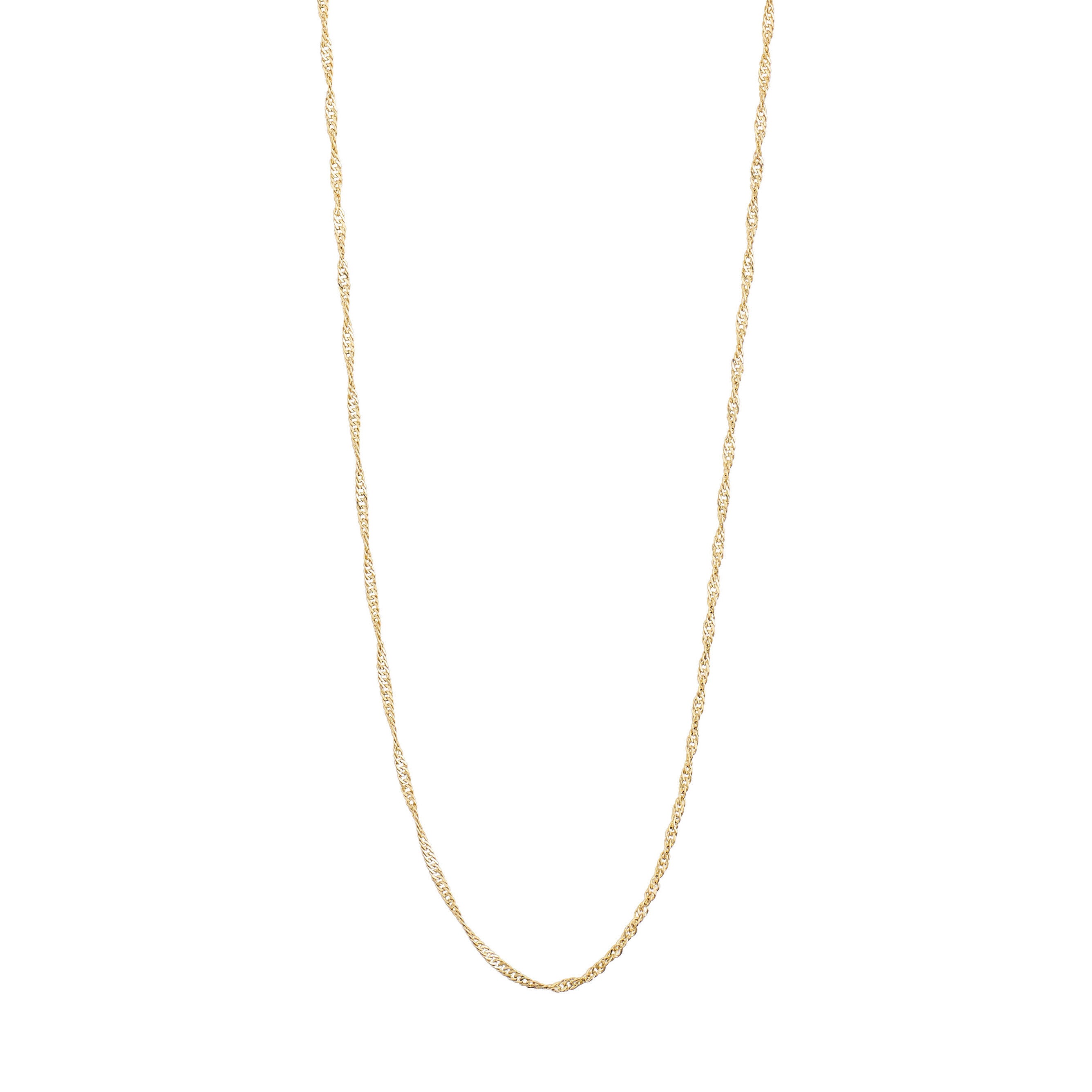 PERI twirl necklace gold-plated, featuring a delicate twisted design, embodies femininity and simplicity. A timeless piece from Pilgrim's Classic collection measuring 40 + 9 cm.