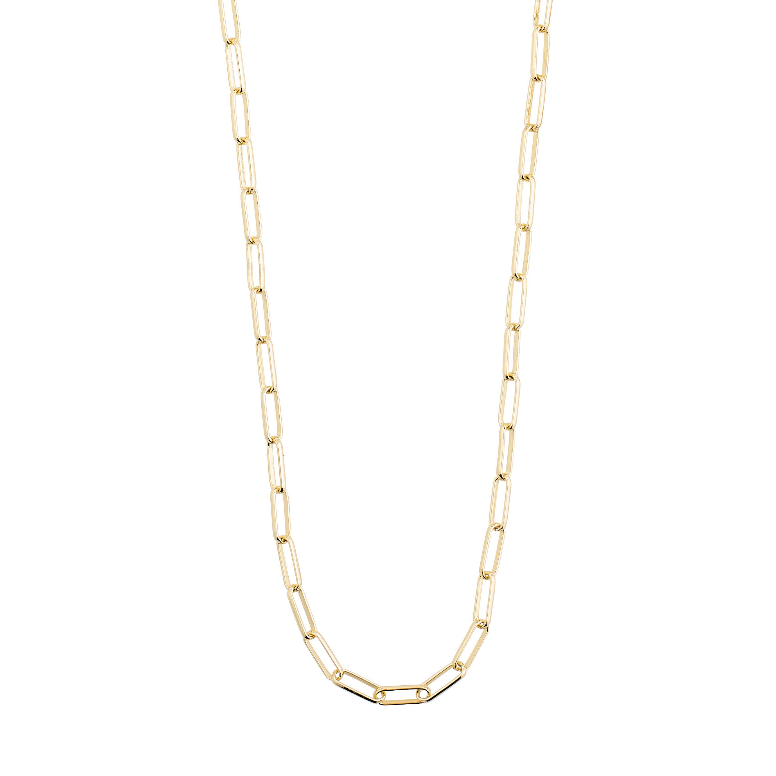 RONJA gold-plated necklace featuring bold rectangular links in a simple, elegant design, perfect for adding a timeless touch to any outfit.