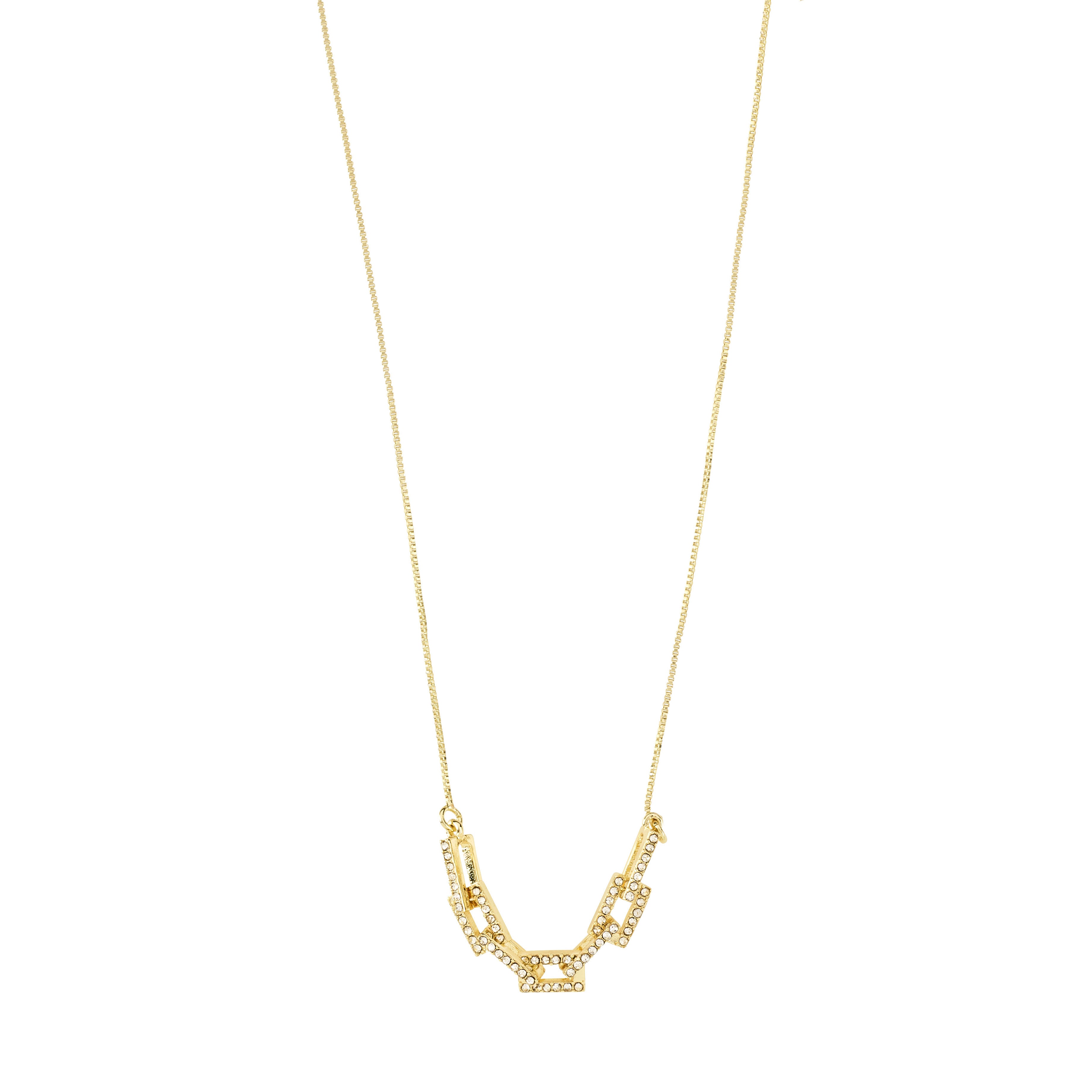 COBY crystal pendant necklace, gold-plated, featuring rectangular links with Preciosa crystals, from Pilgrim's eco-friendly collection, measuring 38 cm with a 9 cm extension.