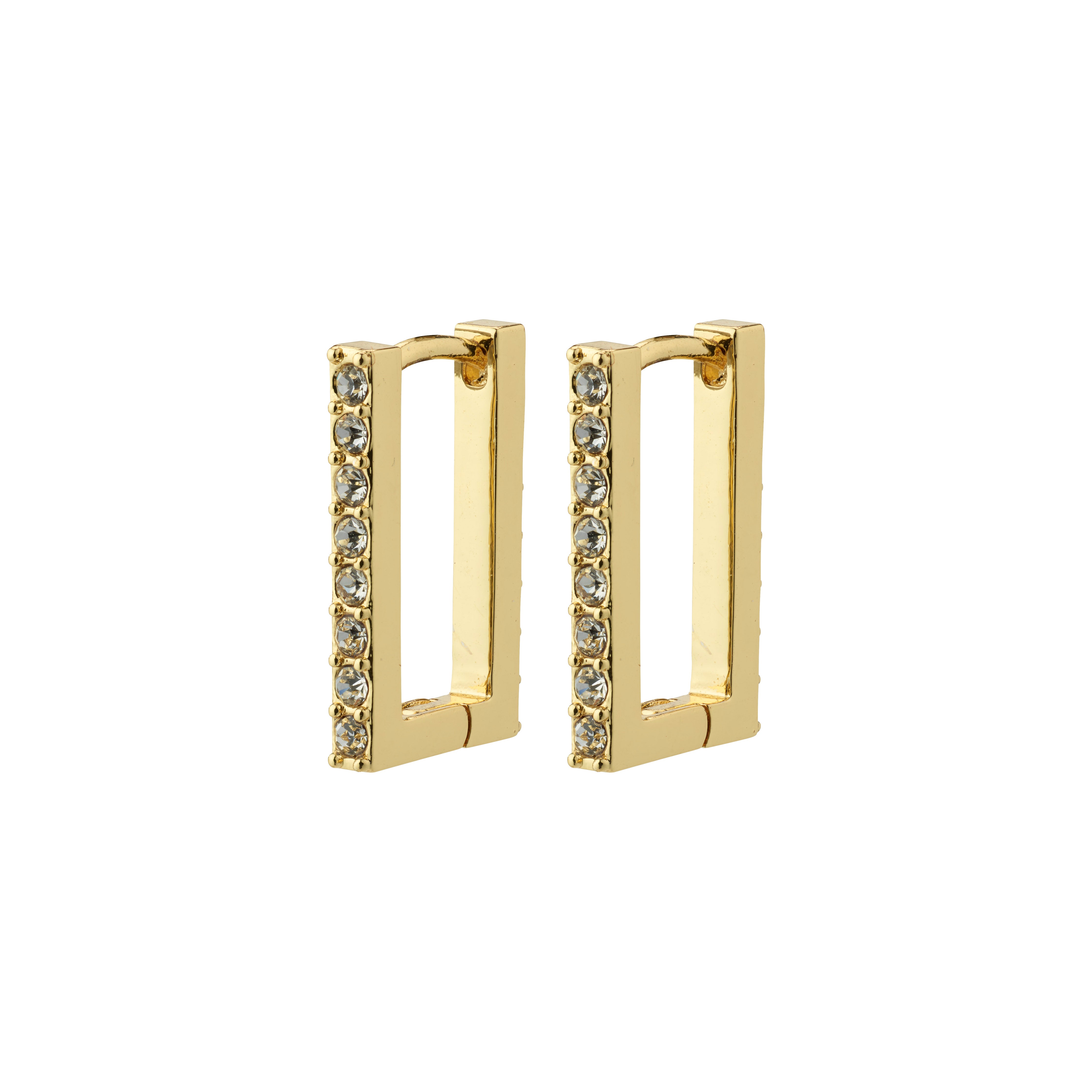 COBY crystal square hoop earrings, gold-plated, featuring a classic design with sparkling Preciosa crystals, aligning with Pilgrim's trendy and inclusive style.