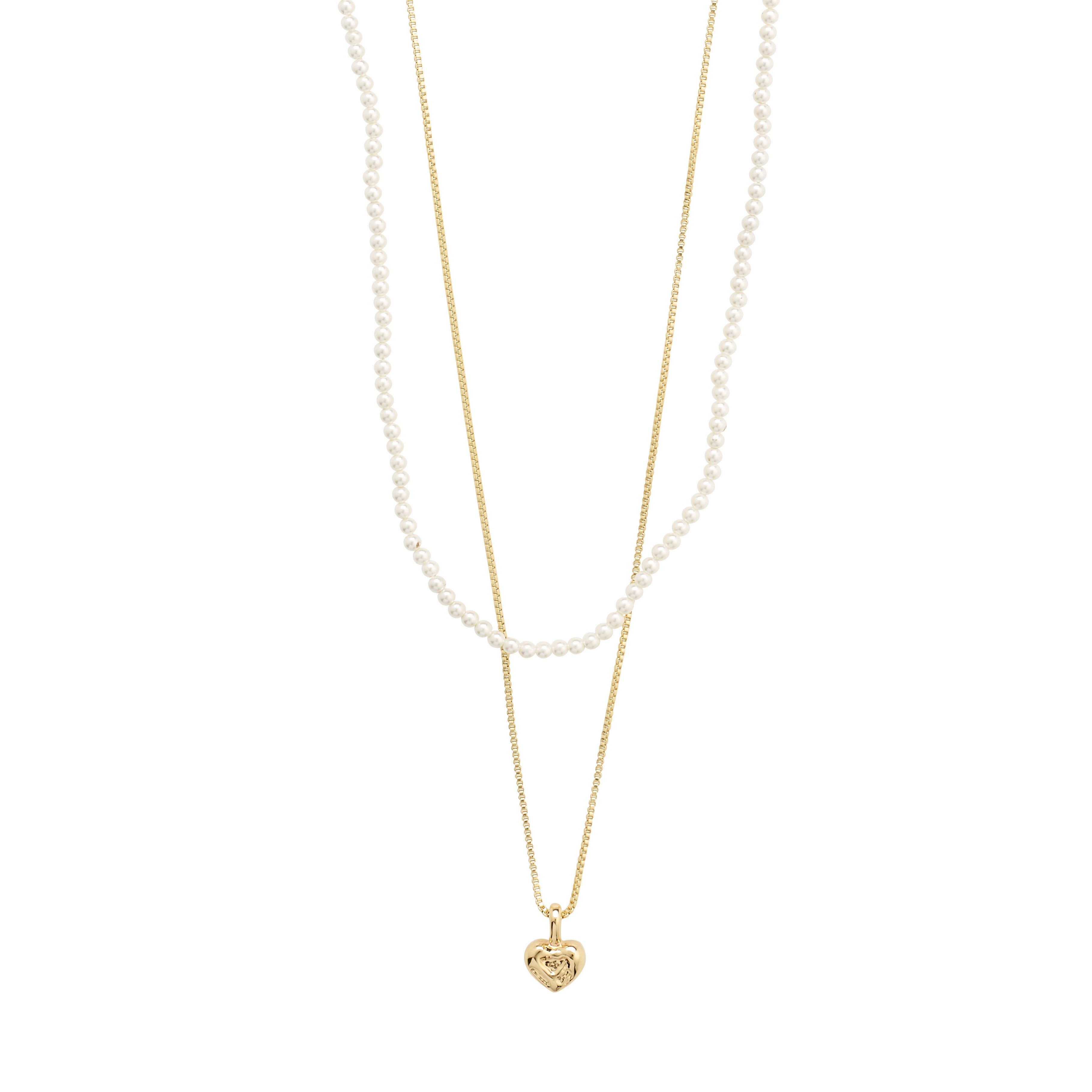 ARLET necklace 2-in-1 set featuring a gold-plated heart pendant and a pearl necklace, ideal for layering and versatile styling.