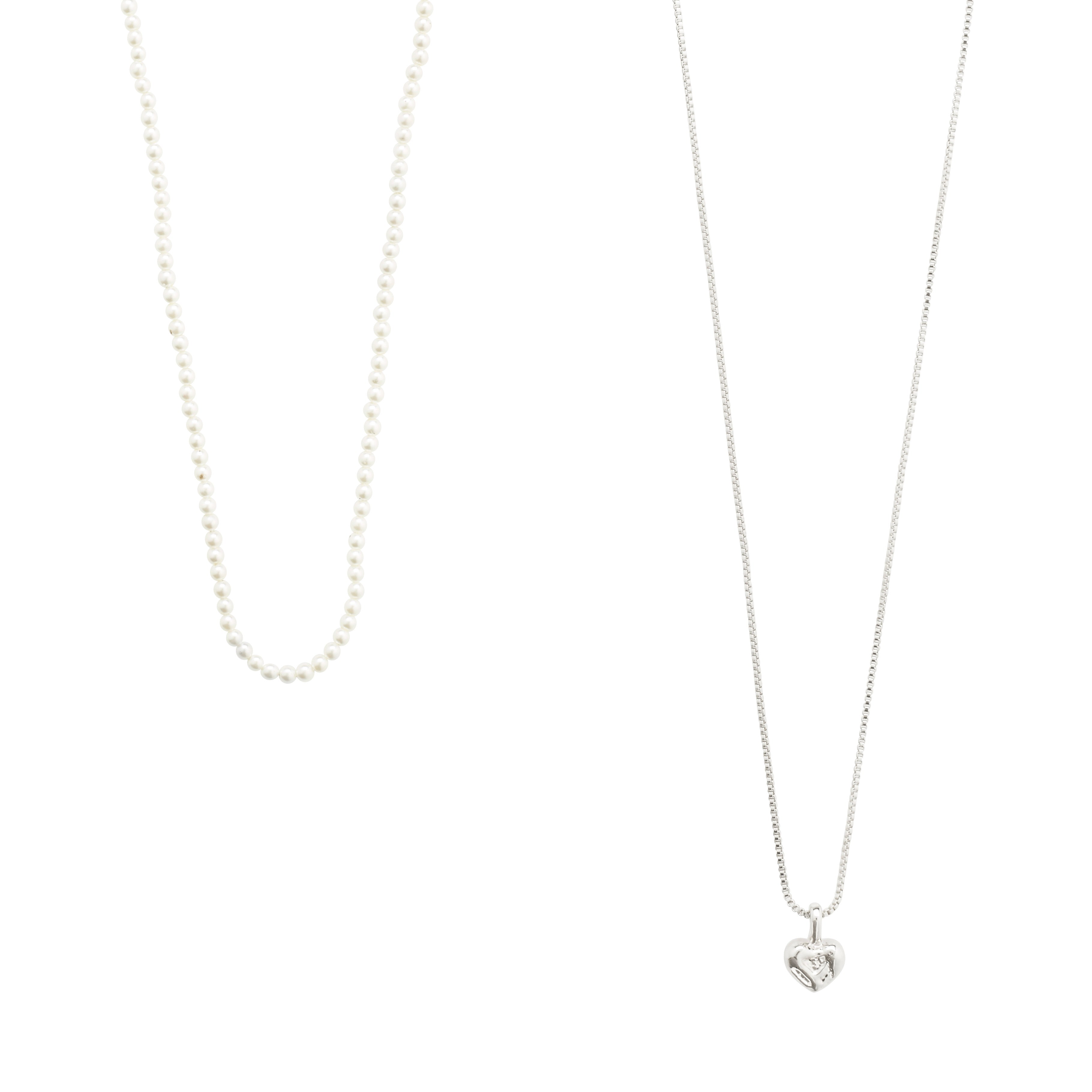 ARLET necklace 2-in-1 set featuring a silver-plated heart pendant and a pearl necklace, perfect for layering fashionable looks.