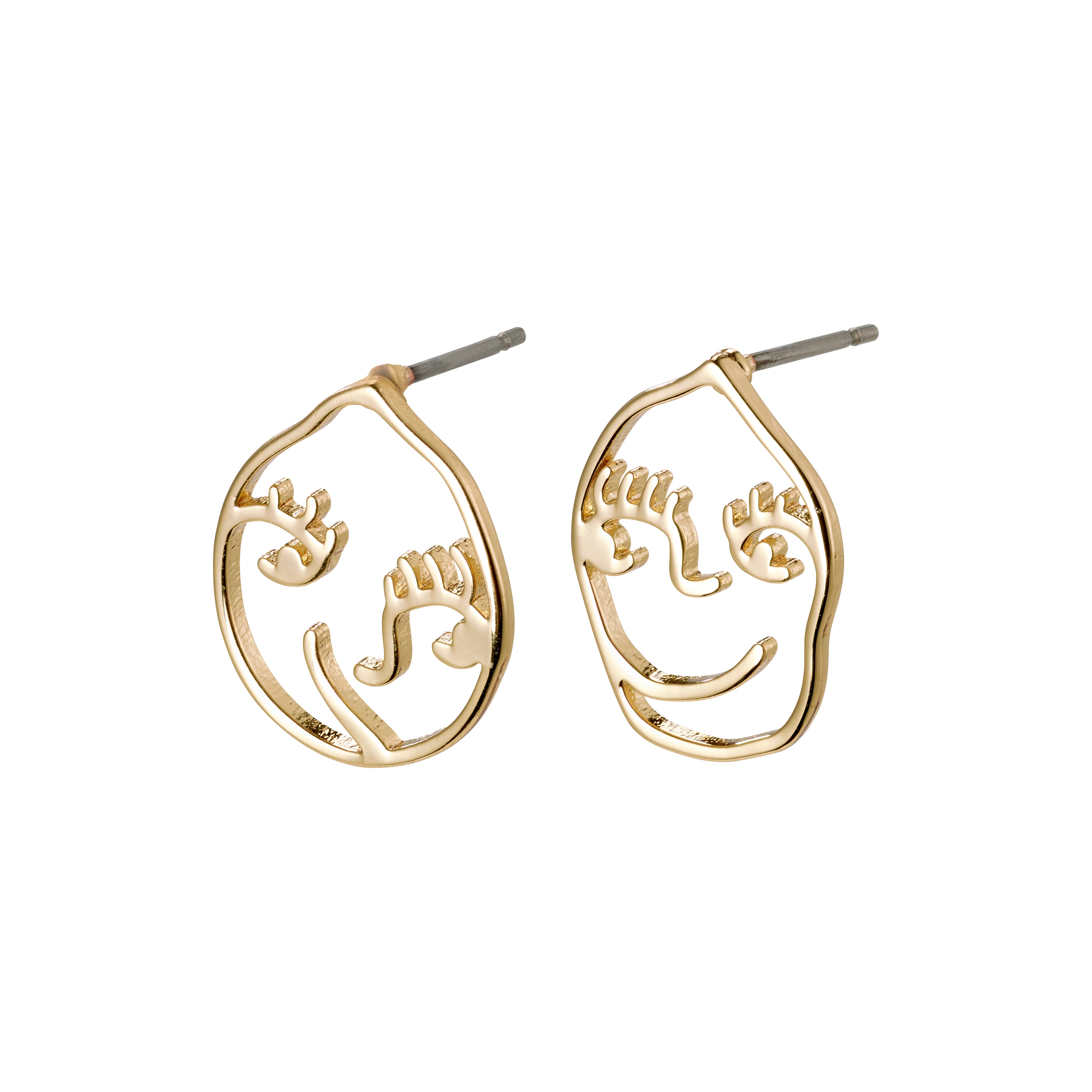 DEBRA gold-plated earrings featuring a smiling face motif in an irregular oval, inspired by art, offering a unique and creative accessory choice.