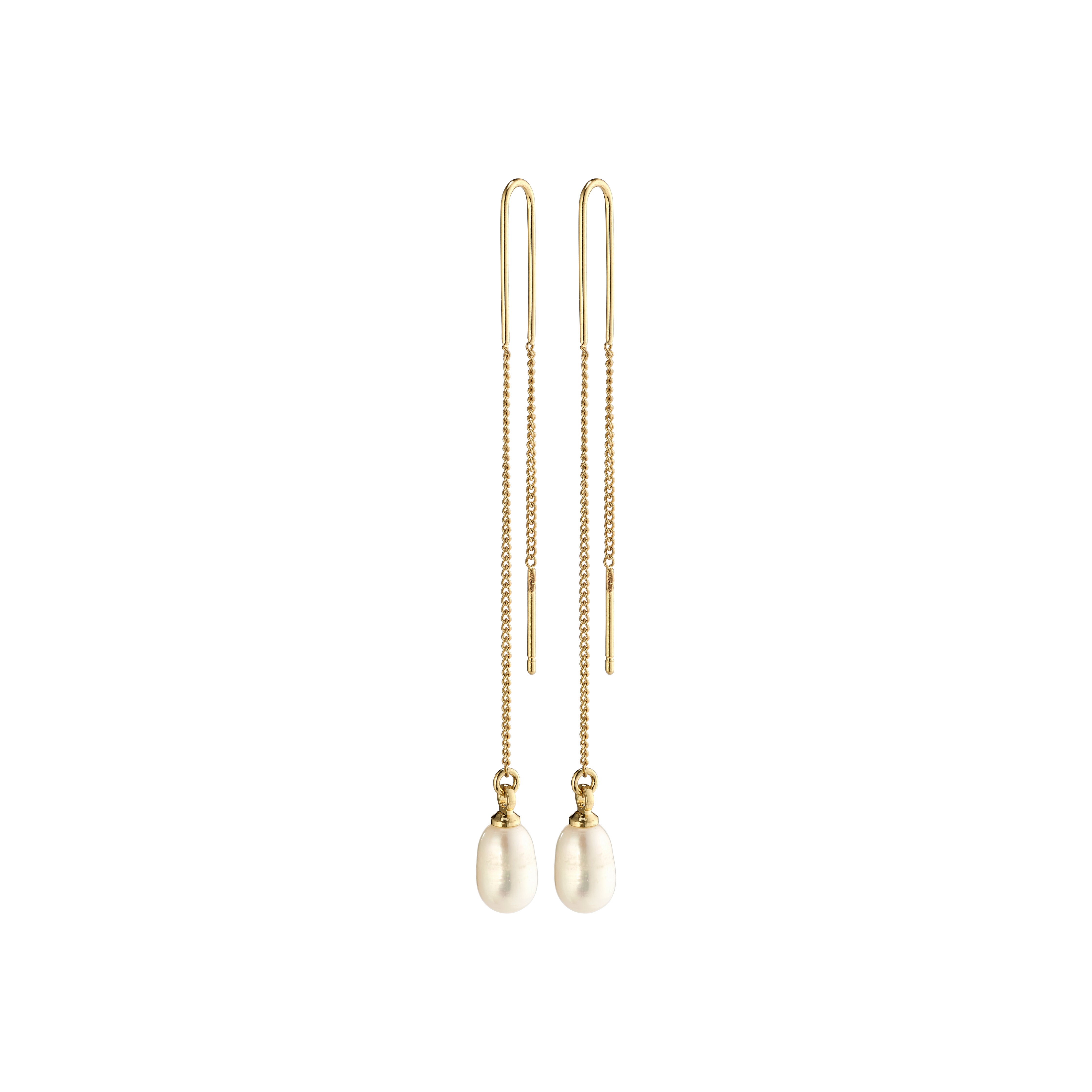 CHLOE pearl earrings gold-plated, featuring classic gold-plated design with white freshwater pearl pendants, embody trendy necklace earring style.