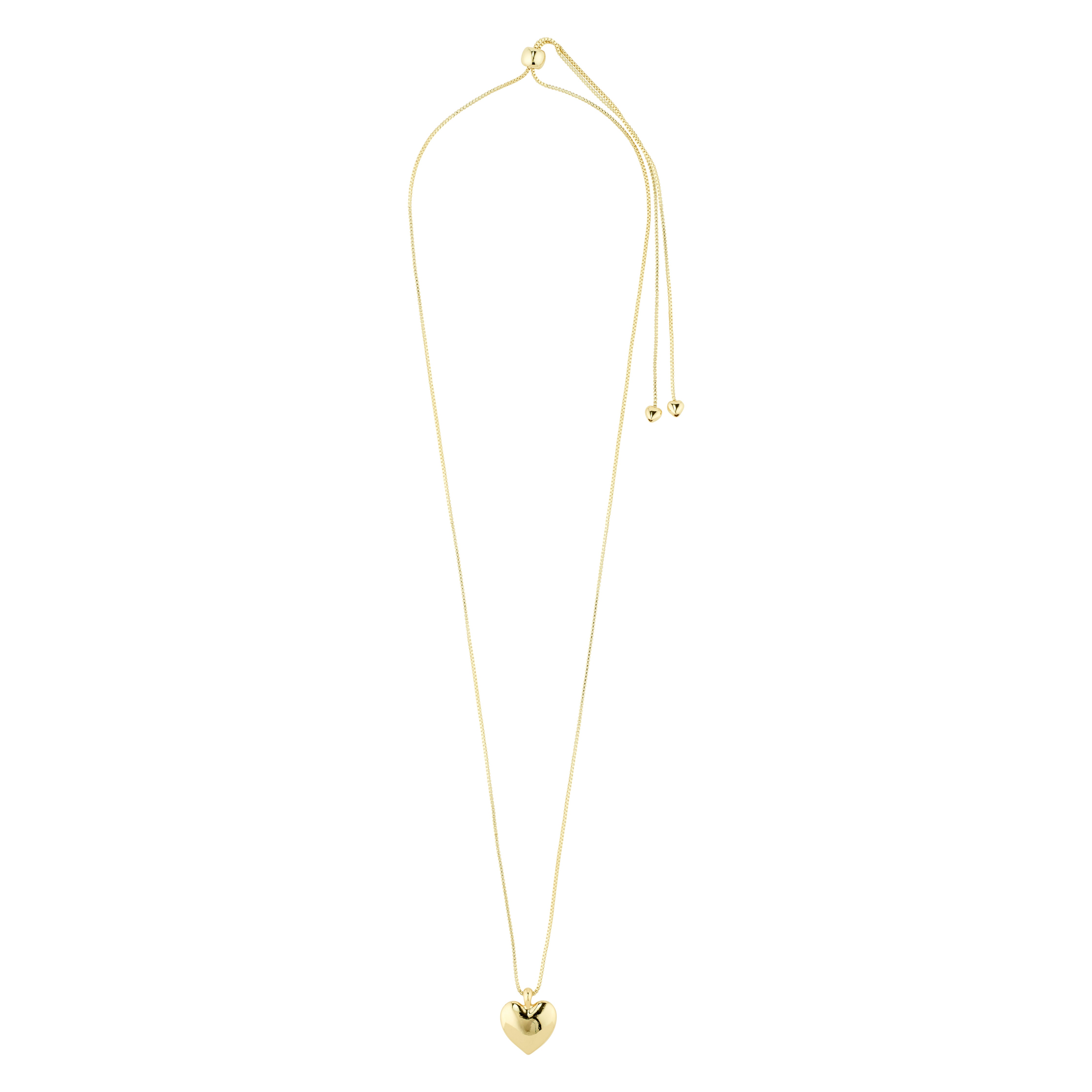 SOPHIA heart necklace gold-plated by Pilgrim, featuring a classic heart pendant on an adjustable 70 cm chain, crafted from 98% recycled materials.