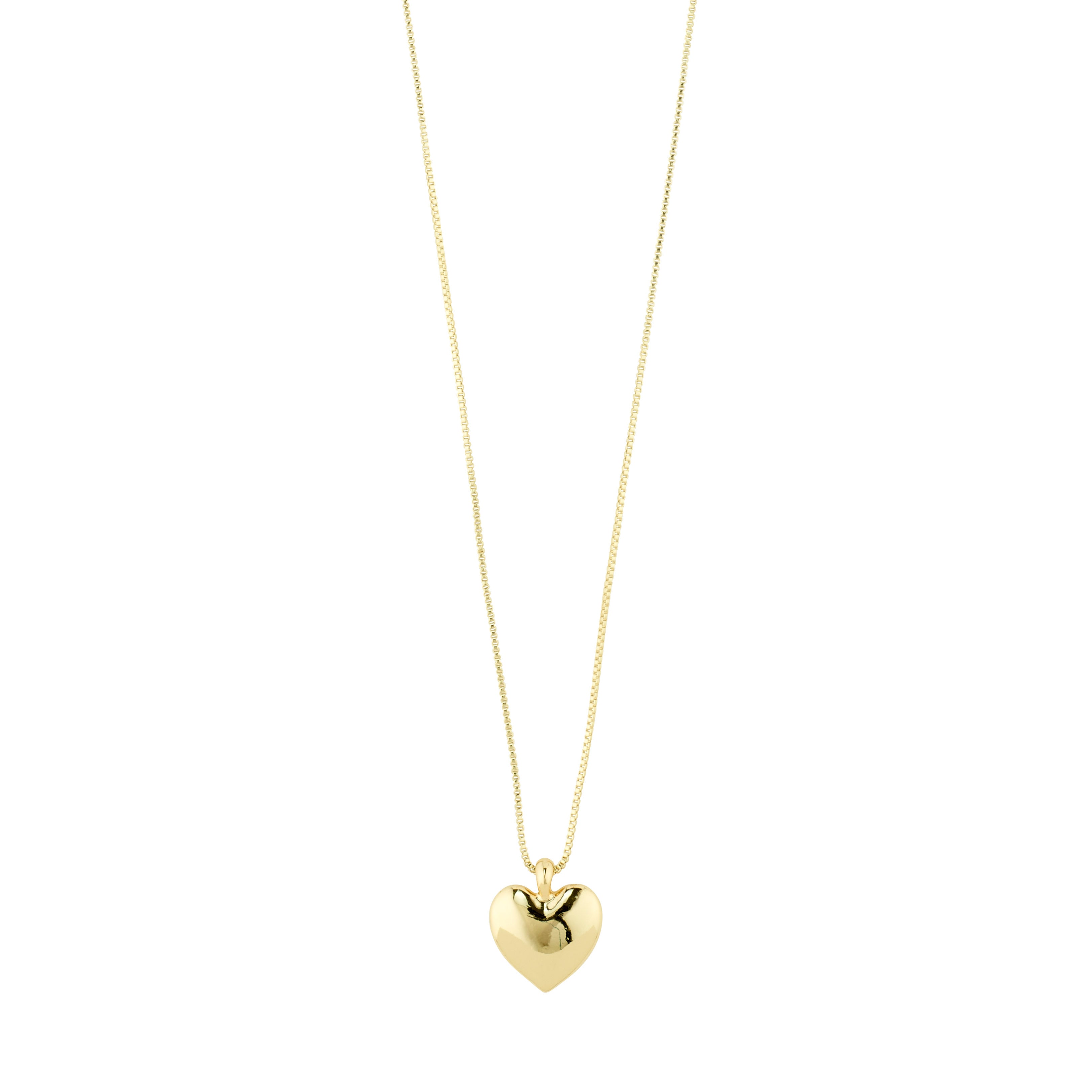 SOPHIA heart necklace gold-plated, featuring a classic, shiny heart pendant on an adjustable 70 cm chain, crafted from 98% recycled materials.