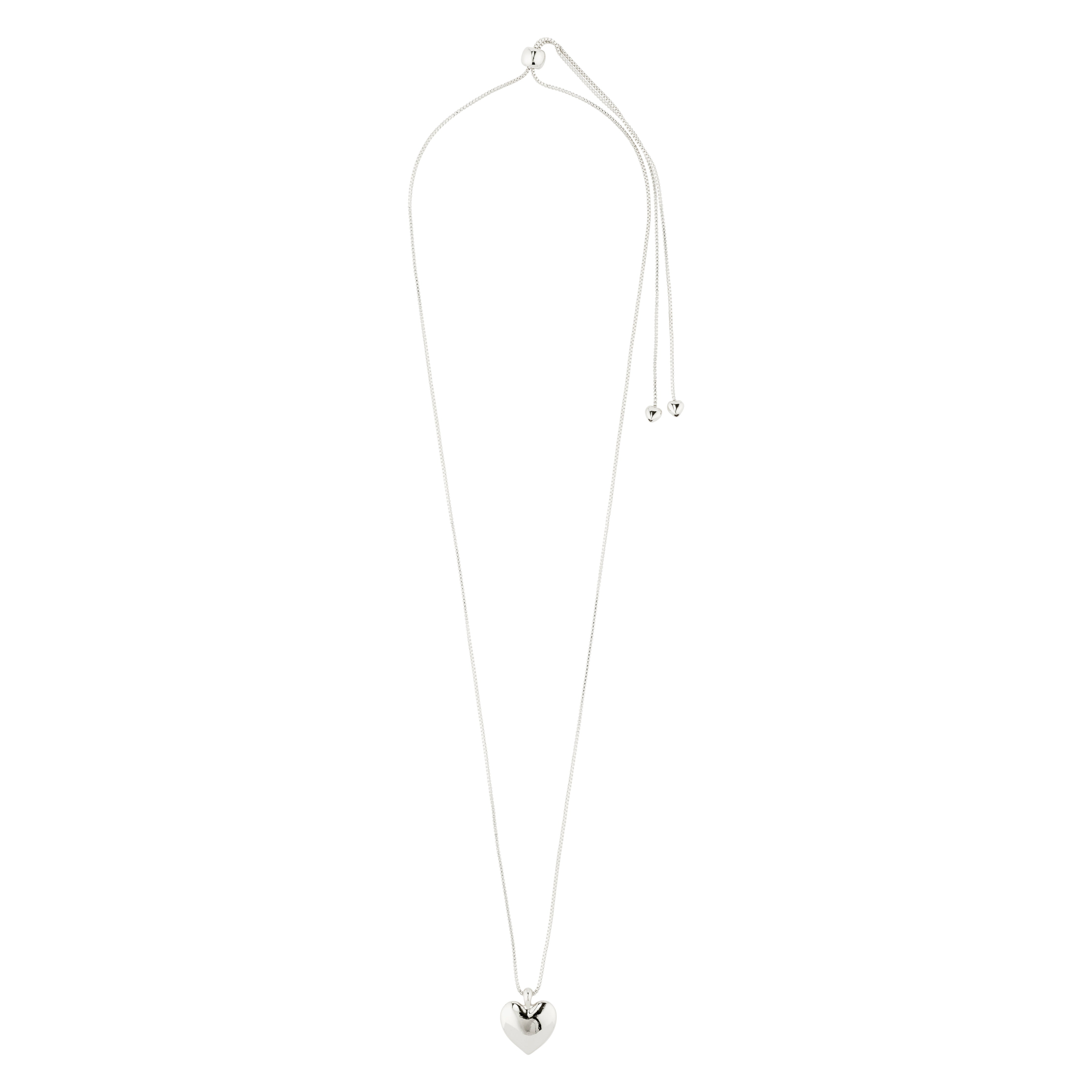 SOPHIA heart necklace silver-plated, featuring a shiny heart pendant on a lightweight 70 cm adjustable box chain, crafted from 98% recycled material.