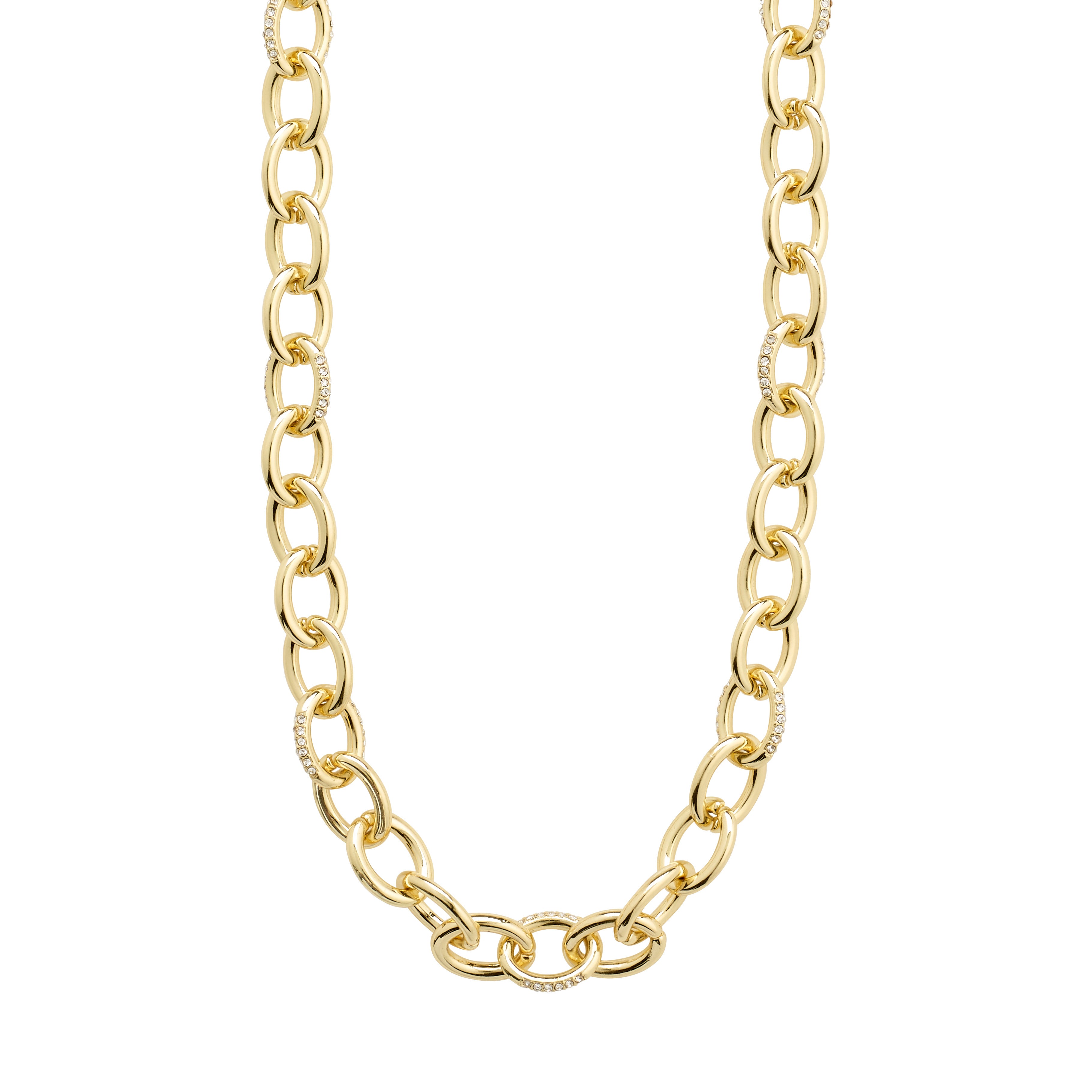 AMIRI necklace gold-plated with Preciosa crystals, featuring an elegant cable chain design, adjustable length, crafted from 85% recycled materials.