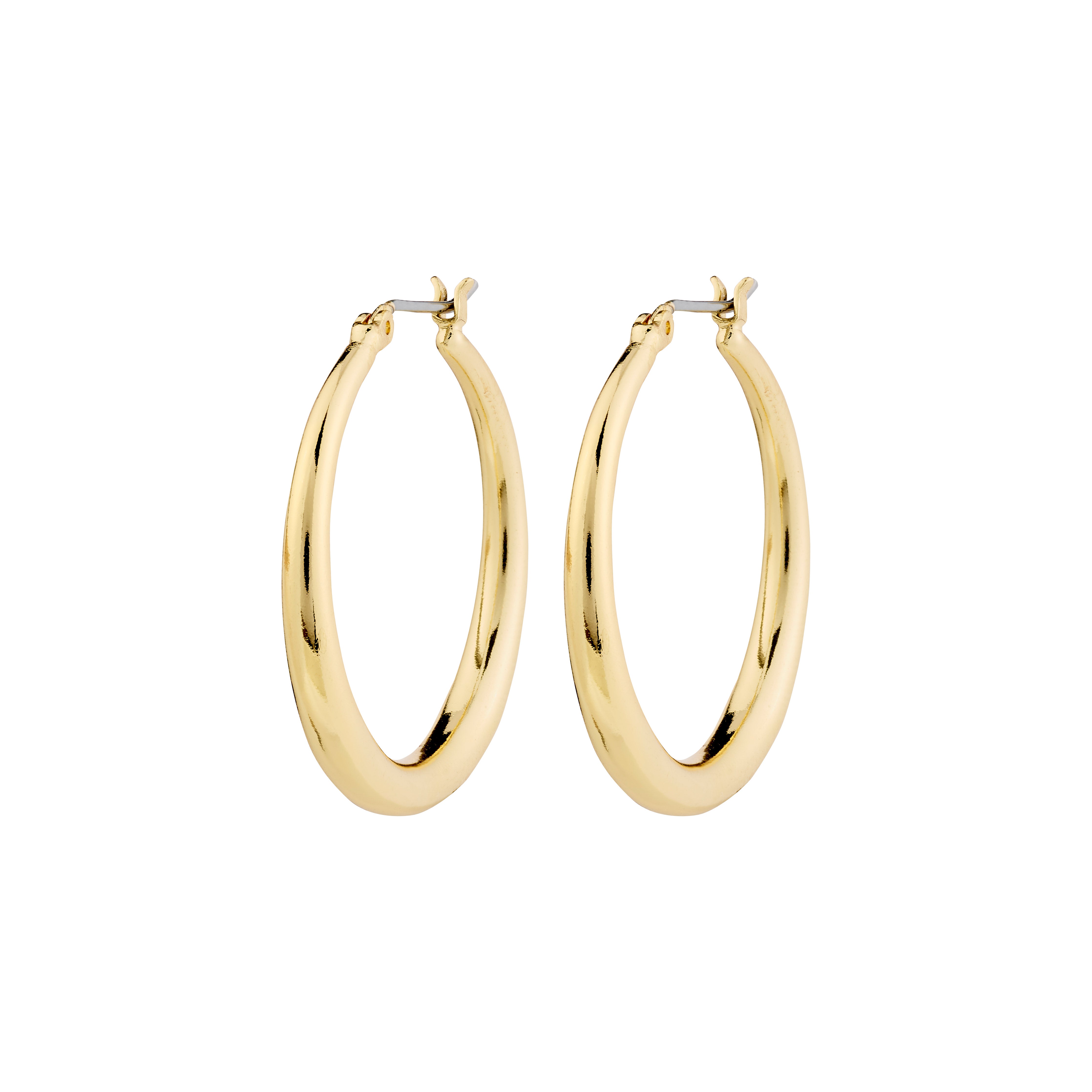 JORUN hoop earrings gold-plated, 30mm diameter, crafted from recycled material, offering timeless elegance and versatility for any wardrobe. Perfect fashion accessory for style-conscious individuals.