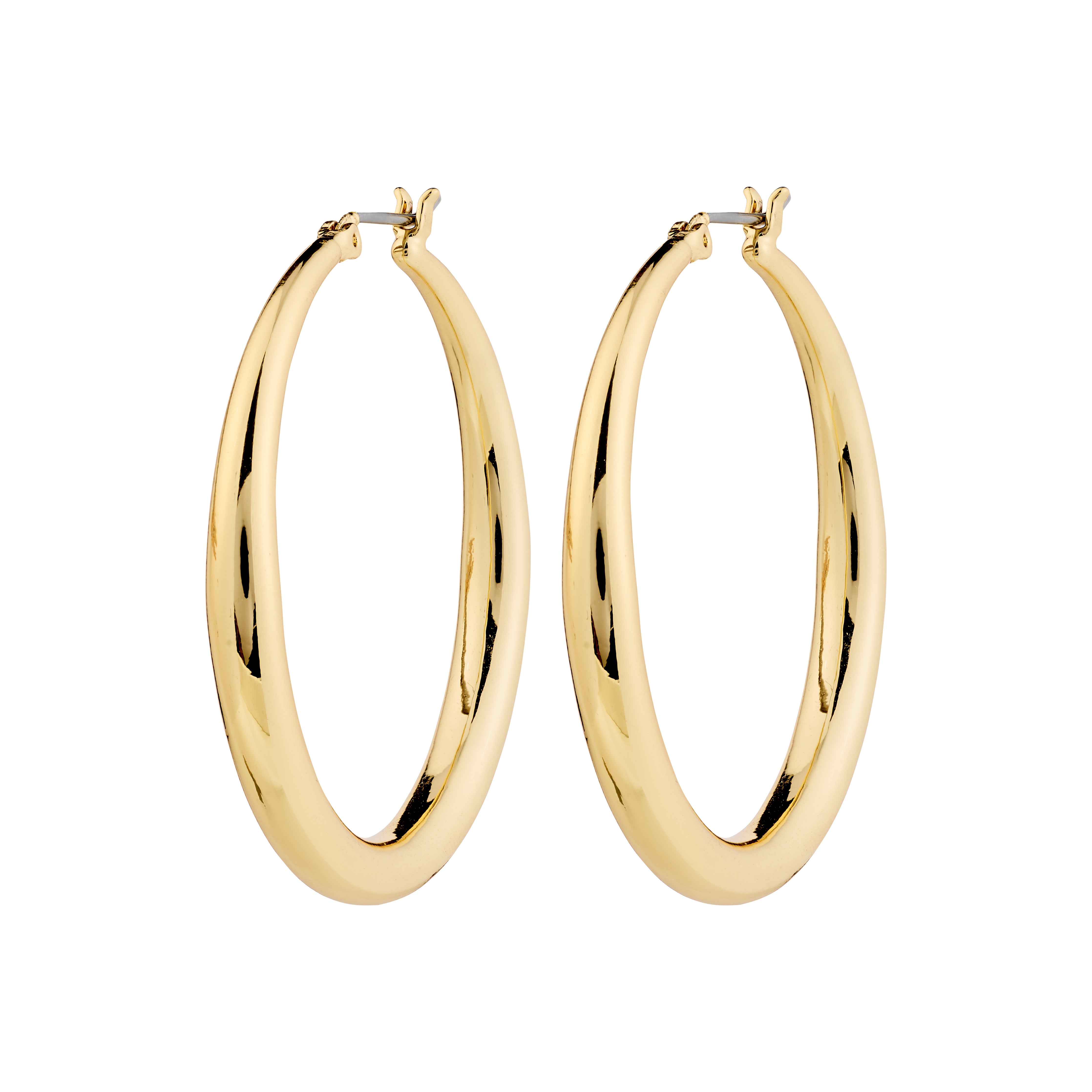 JORUN large gold-plated hoop earrings, 40mm diameter, perfect for versatile styling. Ideal for complementing any outfit, adding timeless elegance to your look.