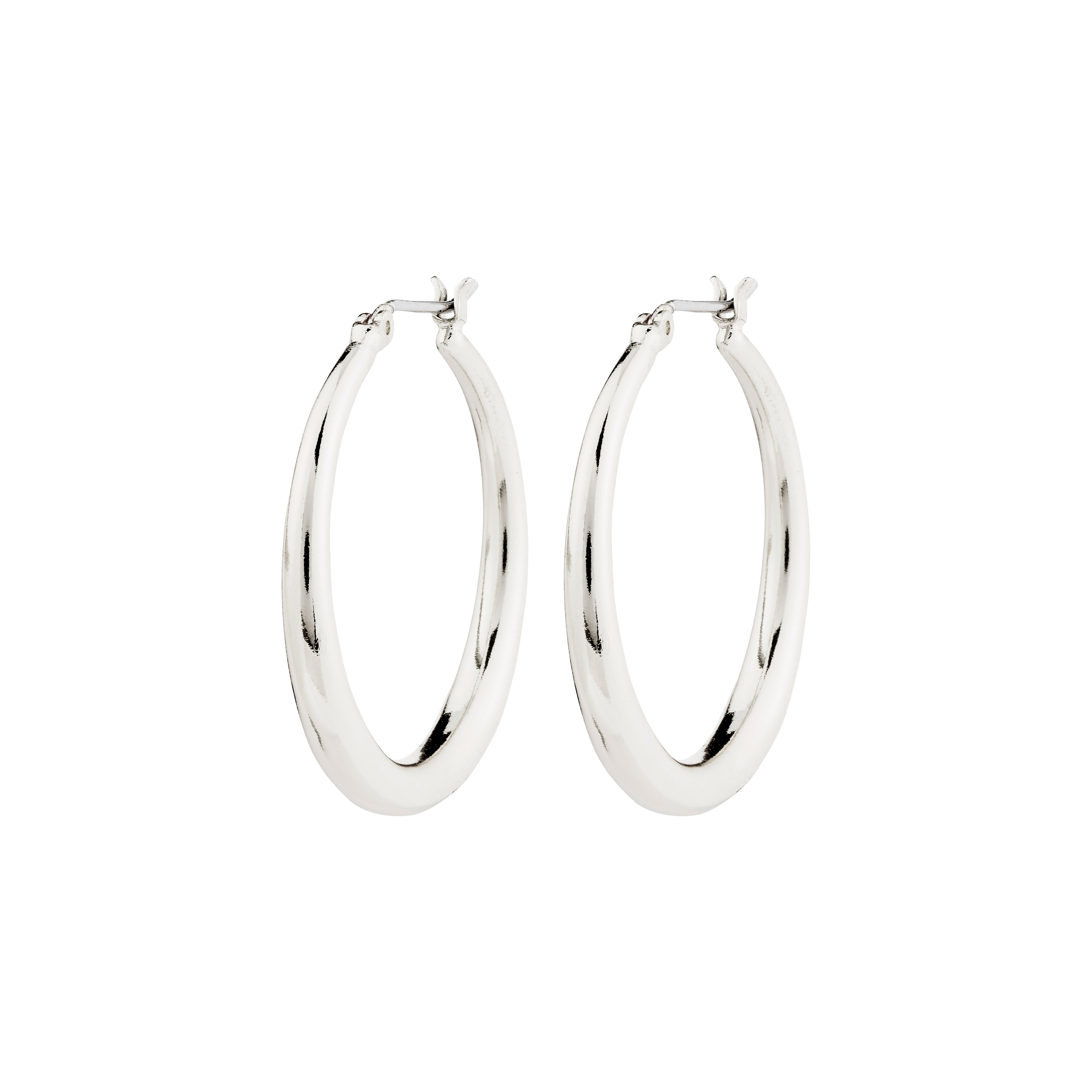 JORUN hoop earrings silver-plated, featuring a classic 30mm design, perfect for versatile styling. Ideal for adding timeless elegance to any outfit.