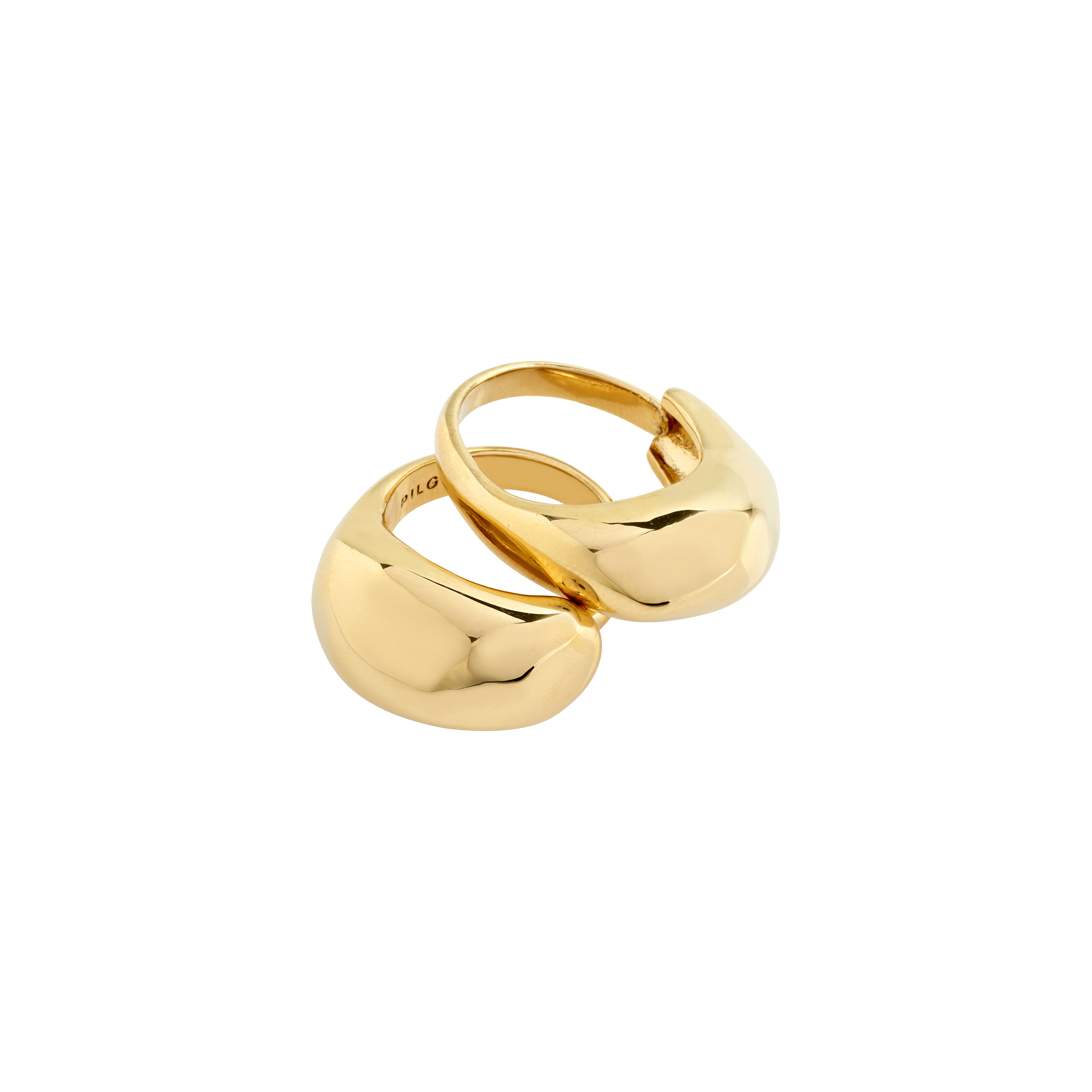 Gold-plated HARRISON rings, 2-in-1 set from Pilgrim, feature ultra chunky design for a trendy stacked look or sleek individual style. Adjustable and 99% recycled.