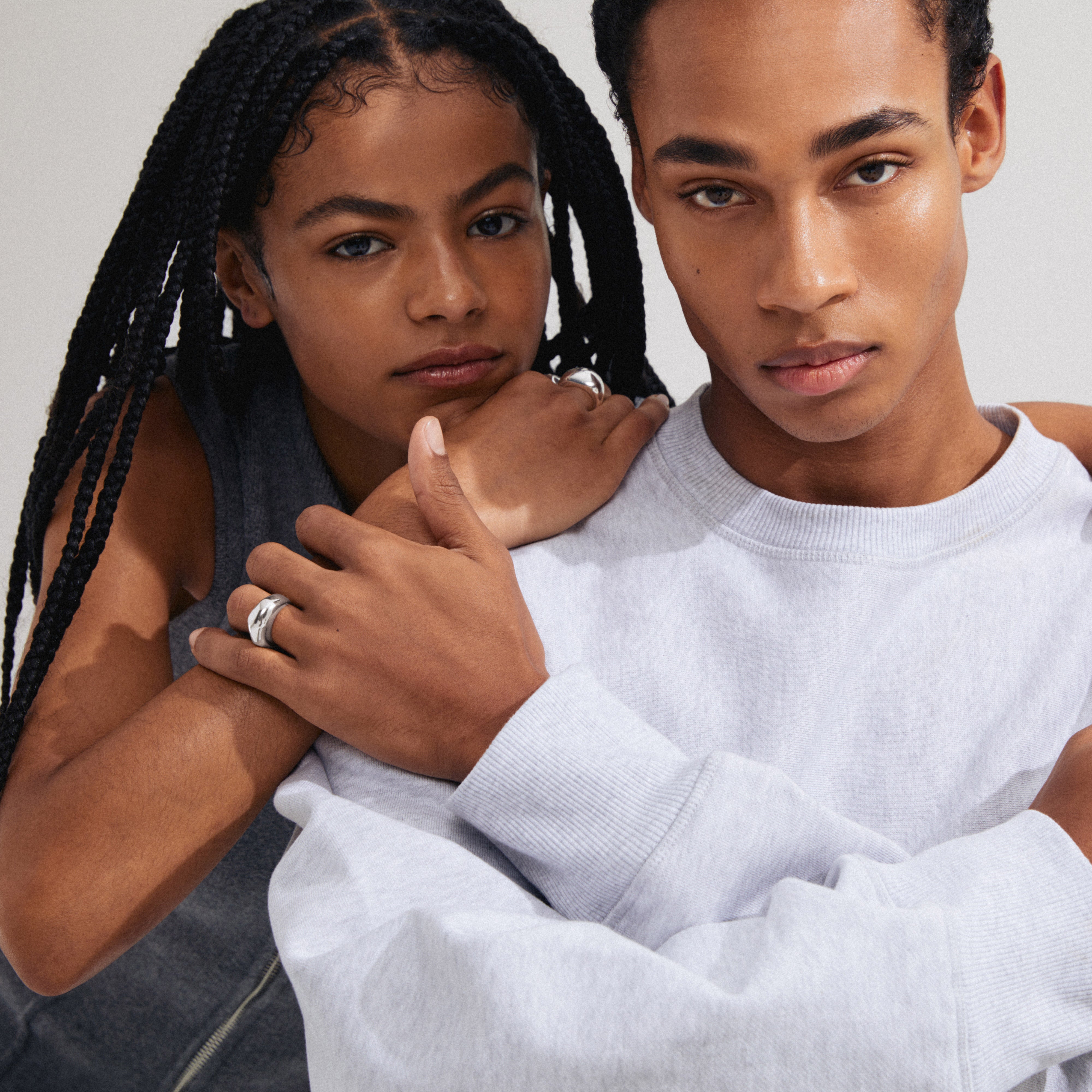 Silver-plated HARRISON rings, 2-in-1 set, featuring ultra chunky design with adjustable sizing, perfect for a trendy stacked or sleek individual style.