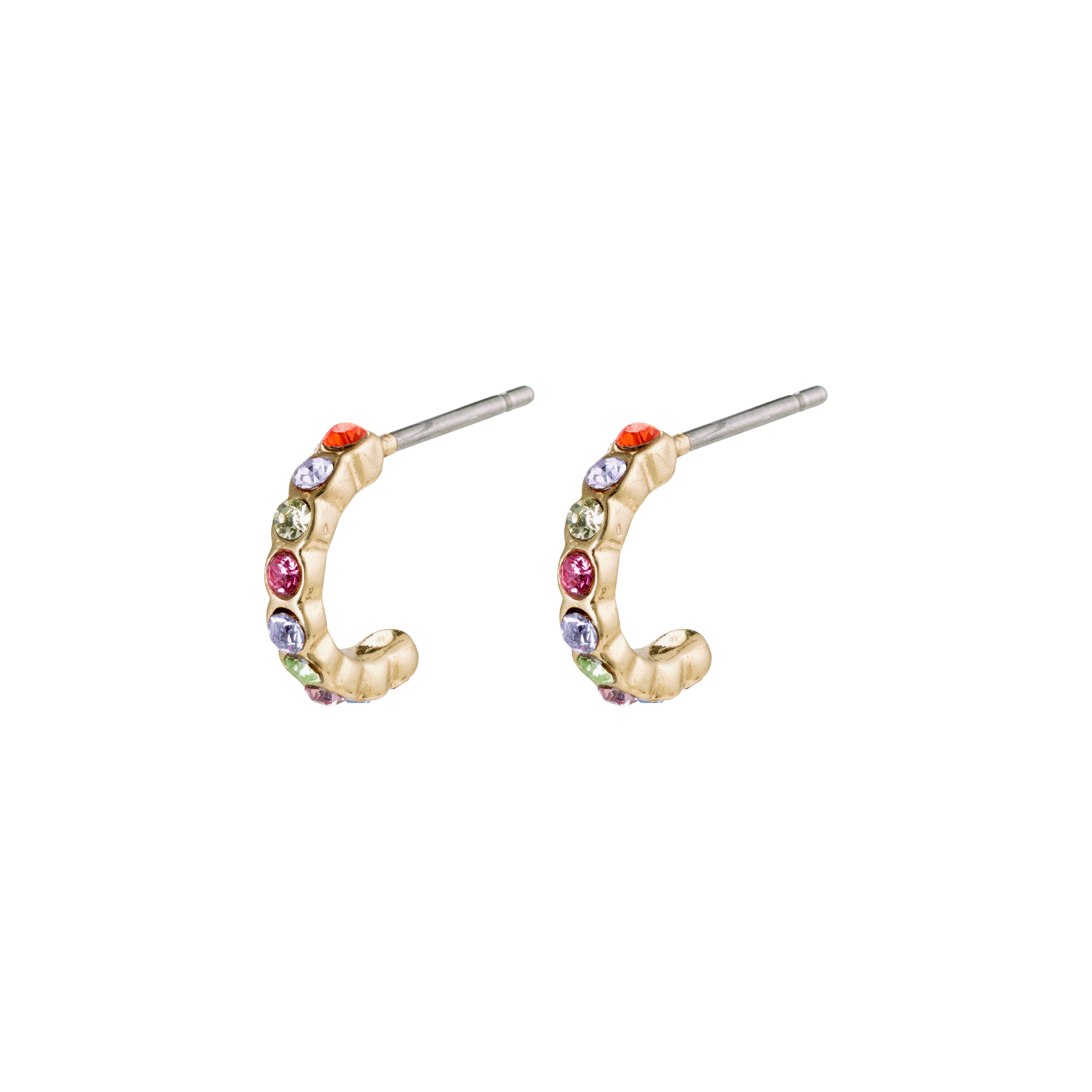 BRIGITTE multicolored crystal half hoops gold-plated, featuring sparkling crystals in a gold-plated setting with fine undulating edges, perfect for a touch of glamour.