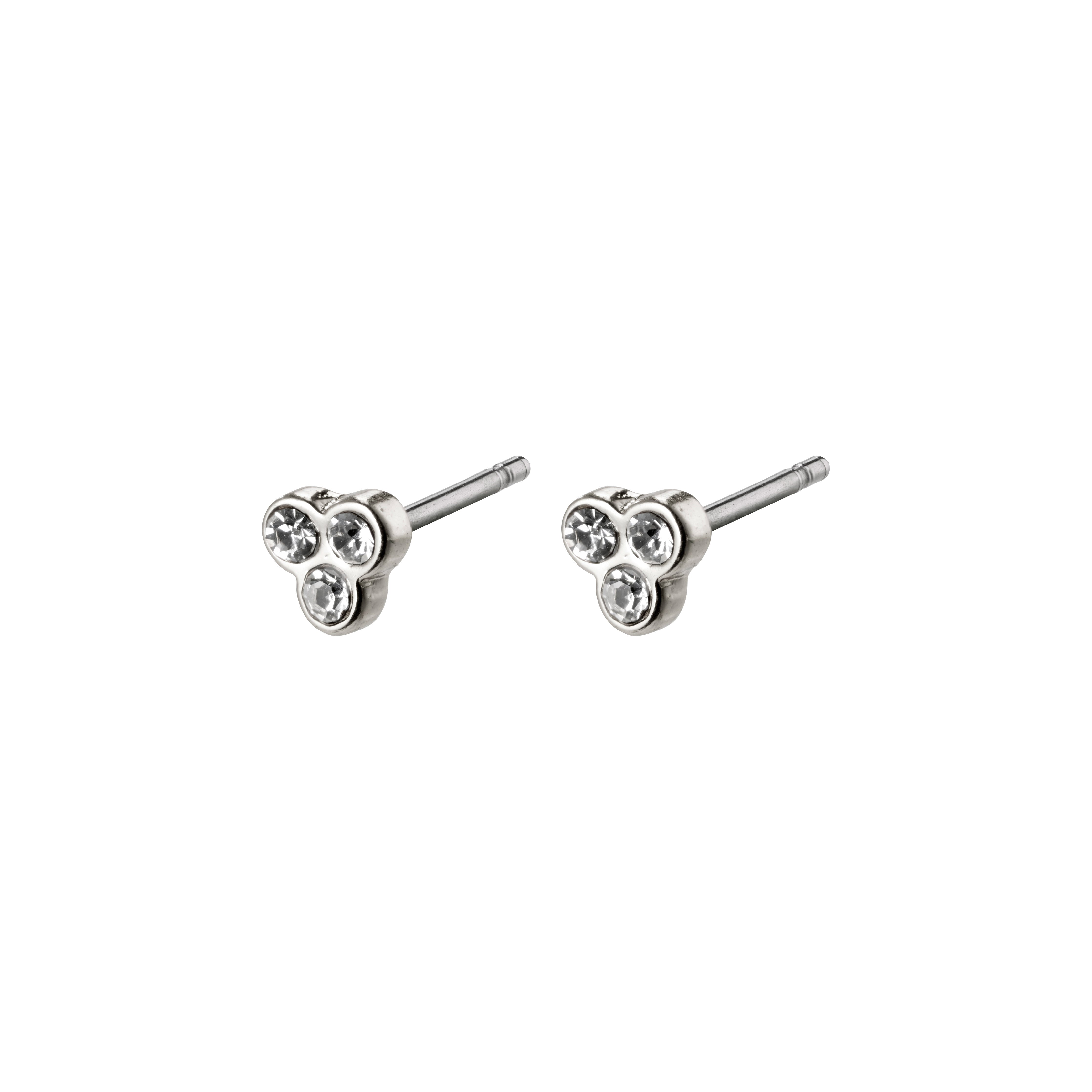 CAILY crystal earrings, silver-plated, feature three clear crystals in a bouquet design, offering an elegant, light-catching touch to any feminine outfit.