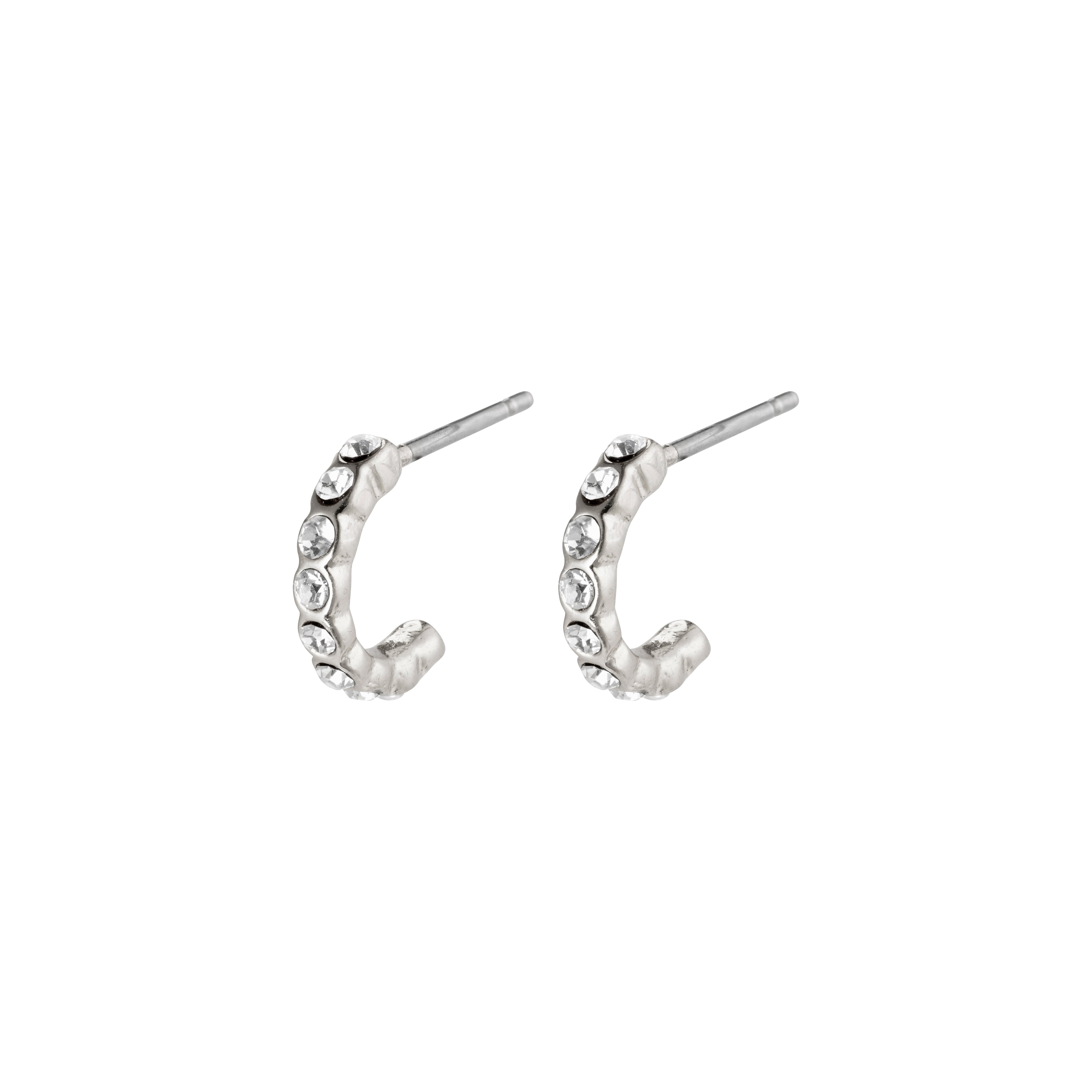 BRIGITTE silver-plated crystal half hoops feature sparkling crystals in an elegant design, creating light reflections for a classic, glamorous touch. Perfect for trendsetters seeking luxe style.