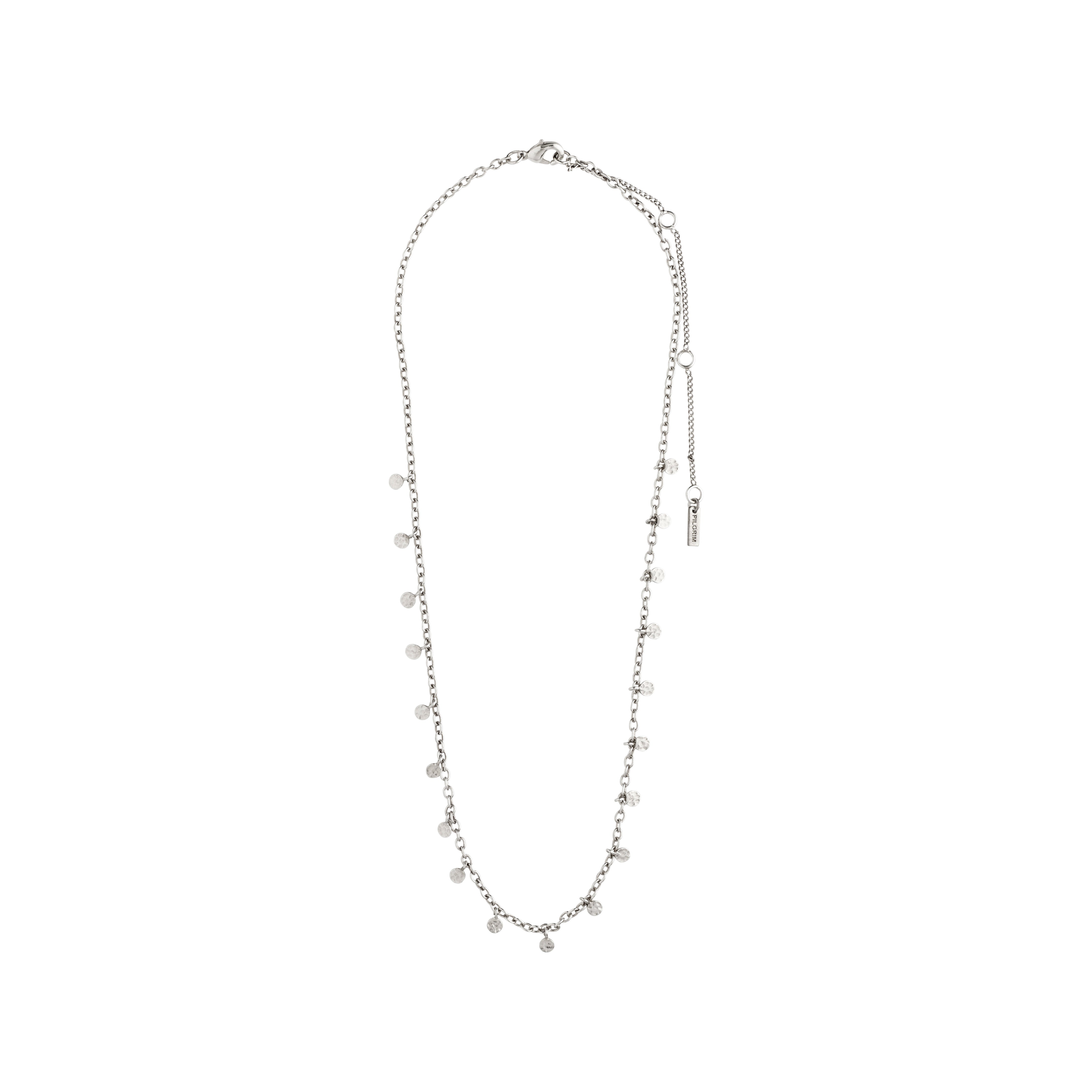 PANNA coin necklace silver-plated featuring small round polished pendants on a delicate chain, perfect for adding a feminine touch to any outfit.