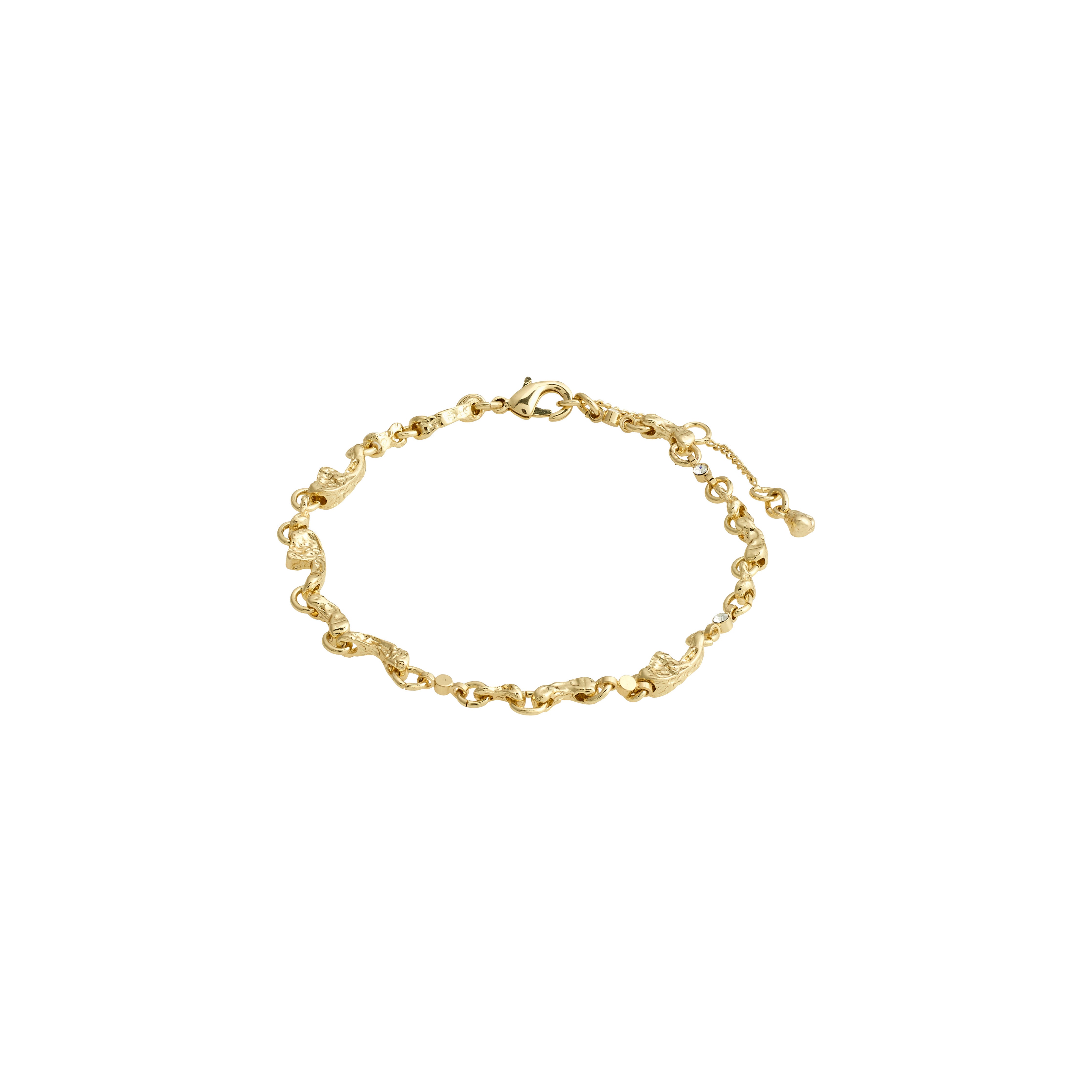 HALLIE organic shaped crystal bracelet, gold-plated, featuring an asymmetric design with intricate chain details, ideal for layering and complementing casual, trendy fashion.