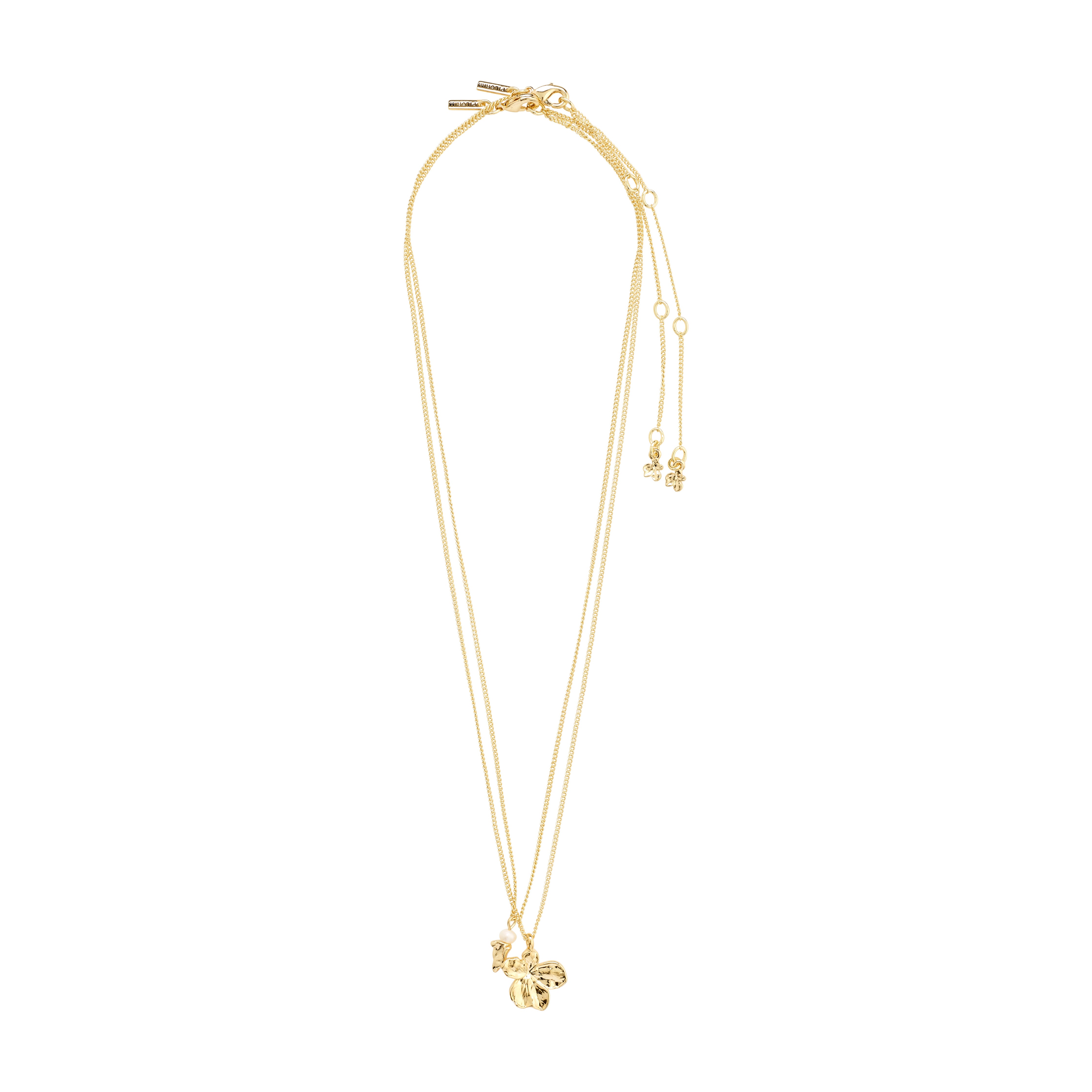 ZHURI necklace 2-in-1 set gold-plated, featuring a floral pendant and chain with freshwater pearl, ideal for layering or wearing solo.