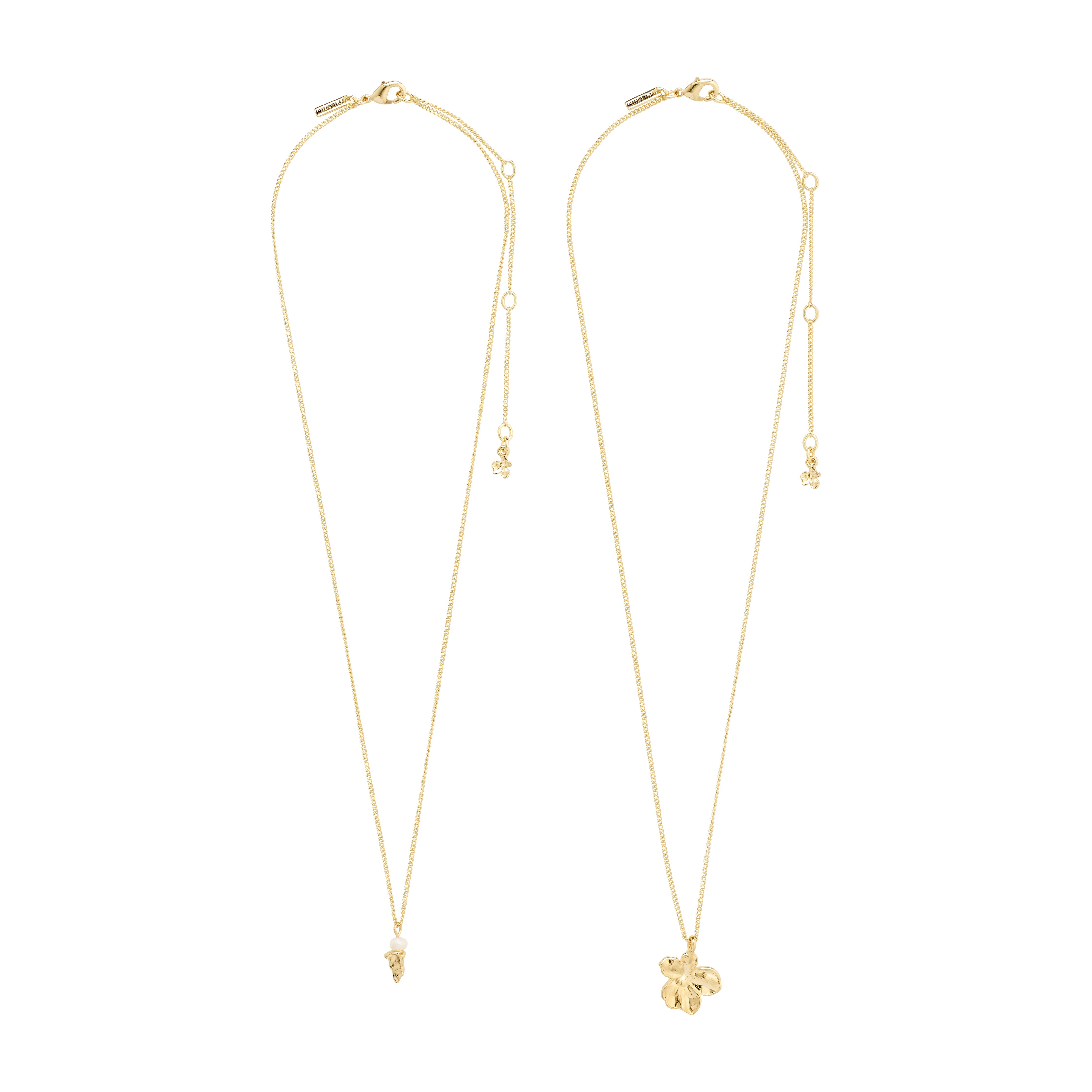 ZHURI necklace 2-in-1 set with gold-plated floral pendant and freshwater pearl on chains, perfect for layering or wearing solo for a romantic look.
