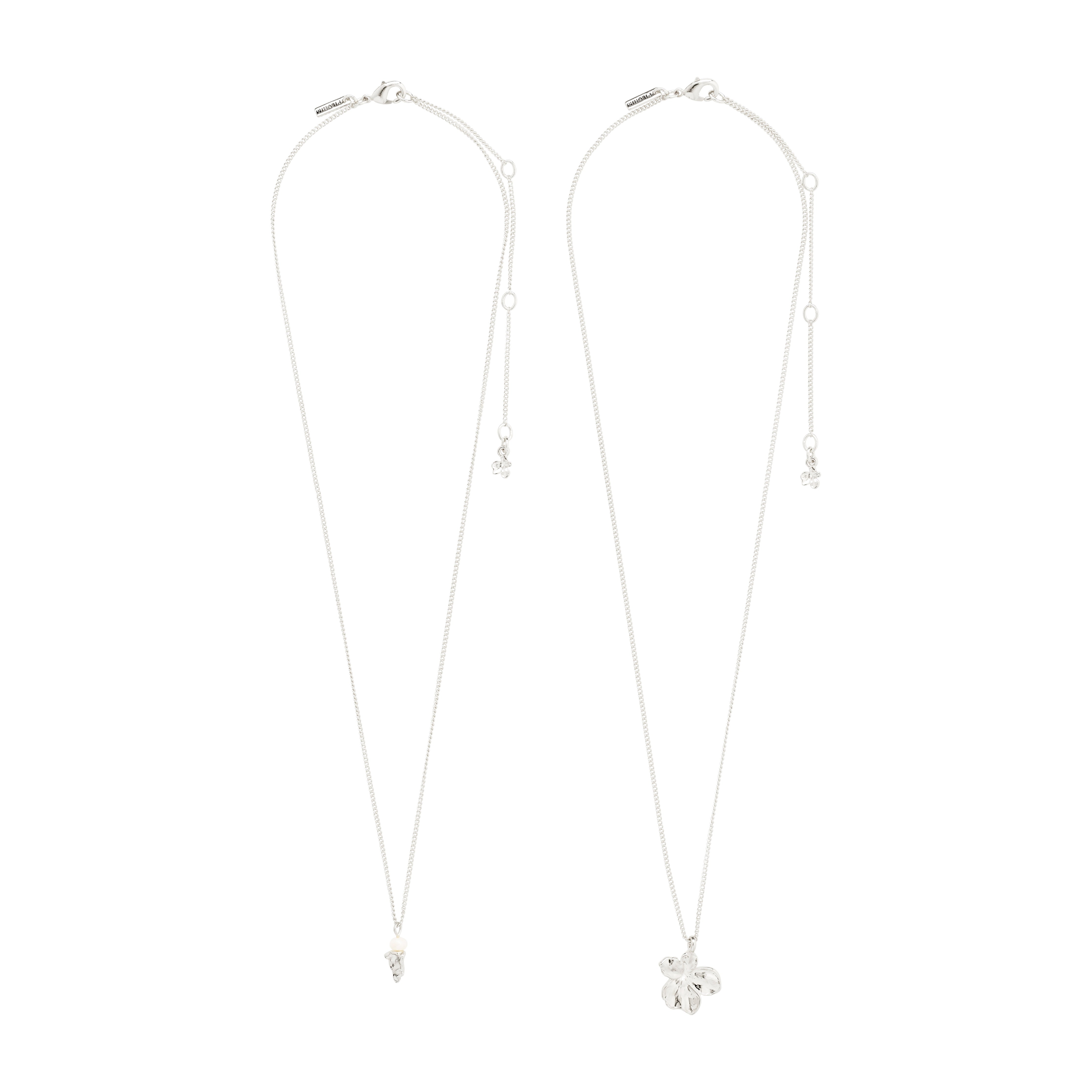 ZHURI necklace 2-in-1 set silver-plated features a delicate flower pendant and a freshwater pearl chain, perfect for layering or solo wear.