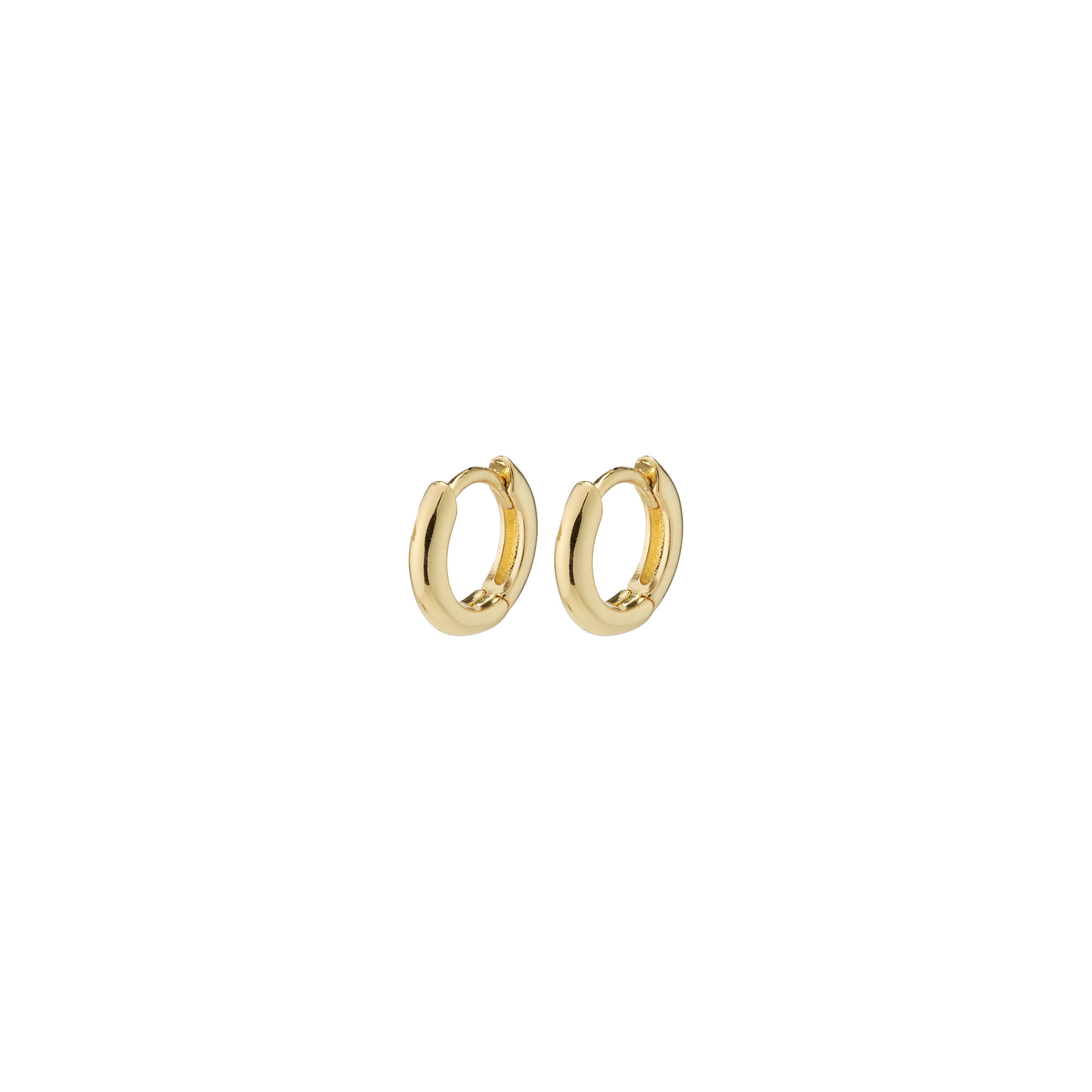 TYRA chunky mini hoop earrings, gold-plated from Pilgrim's recycled collection, featuring a simple, classic design for a cool and understated, exclusive vibe.