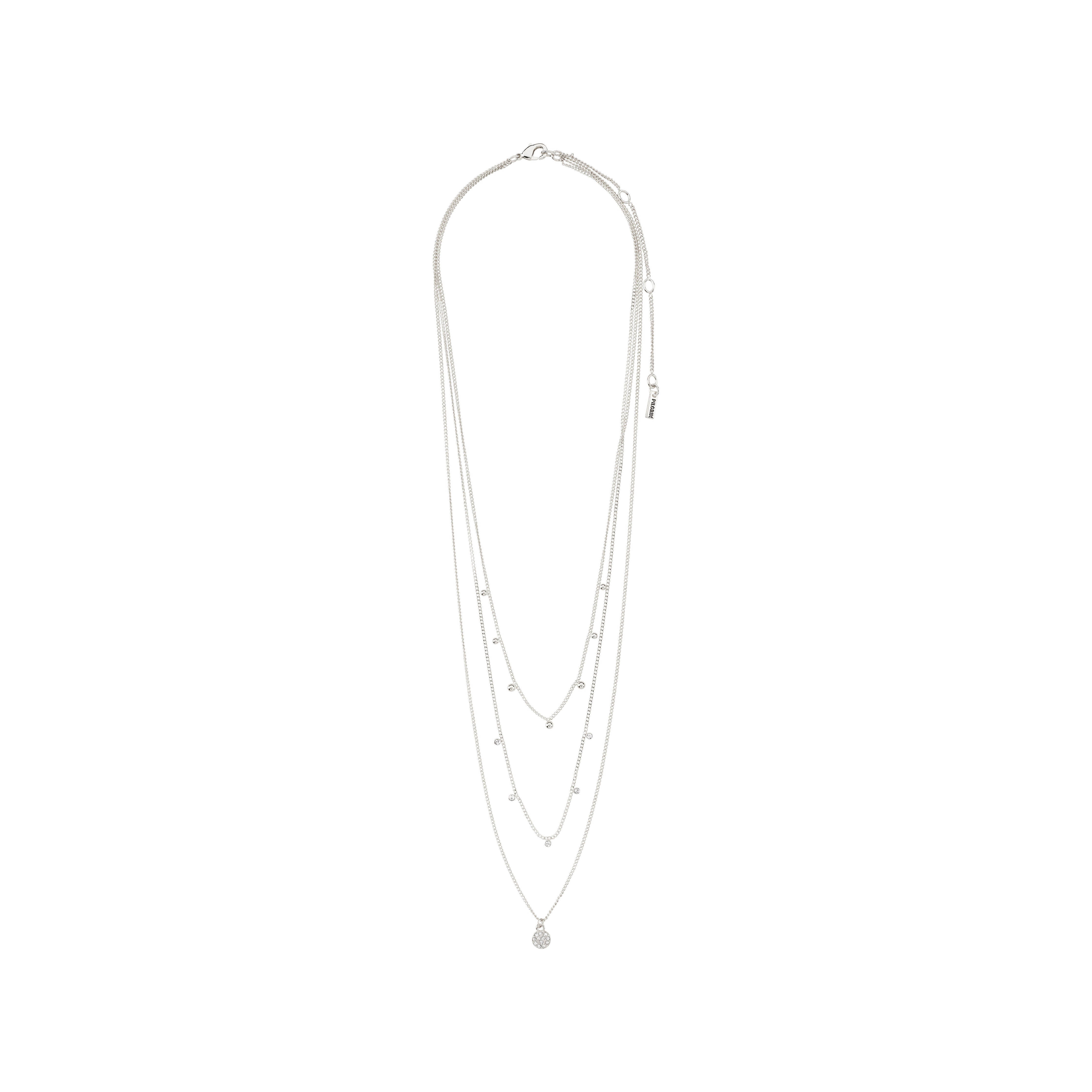 CHAYENNE crystal necklace silver-plated features a 3-in-1 layered design with slim chains adorned by Preciosa crystals, offering a sparkling, elegant look.