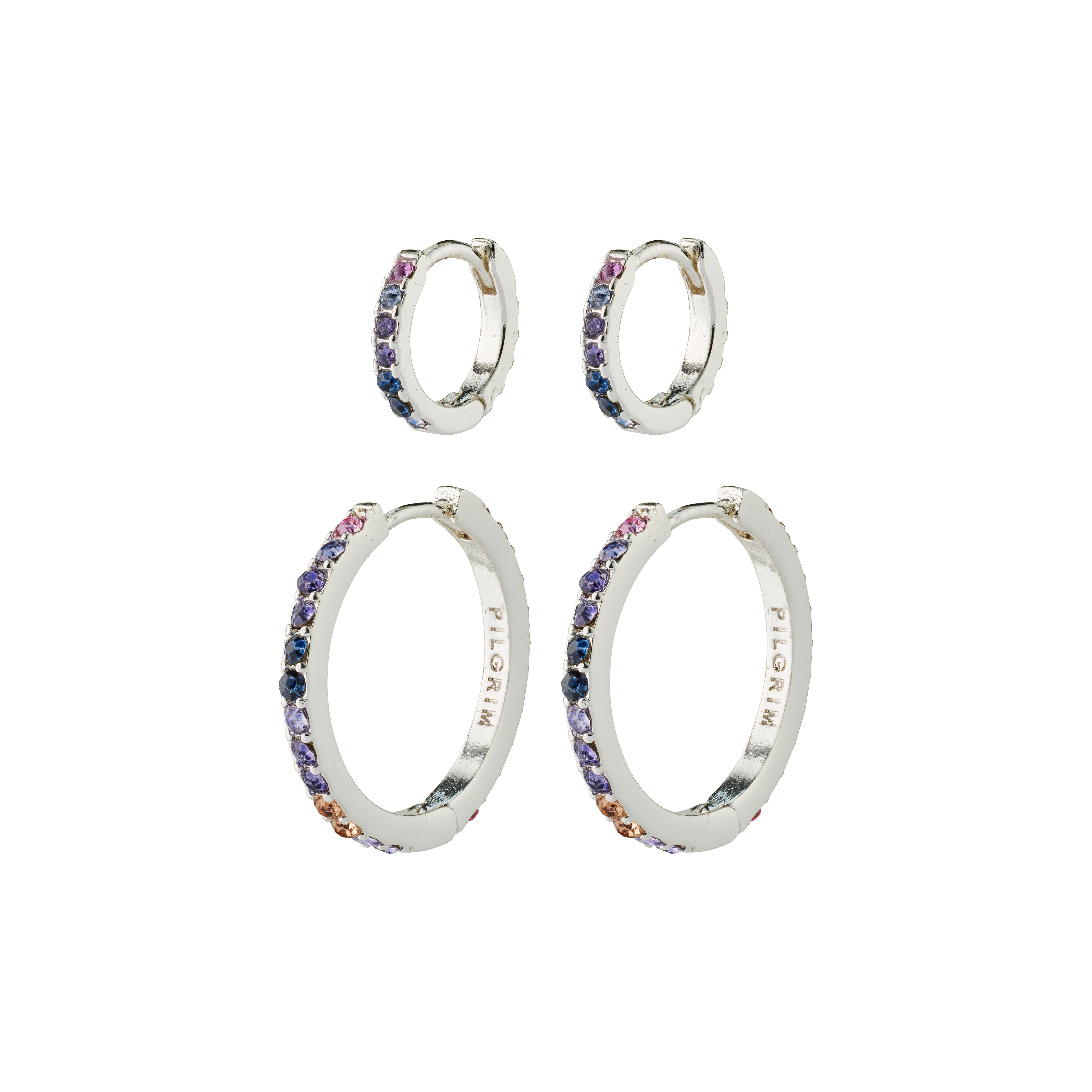 REIGN hoops, 2-in-one set, silver-plated, featuring sleek design with multicolored Preciosa crystals, perfect for both casual and glam occasions.