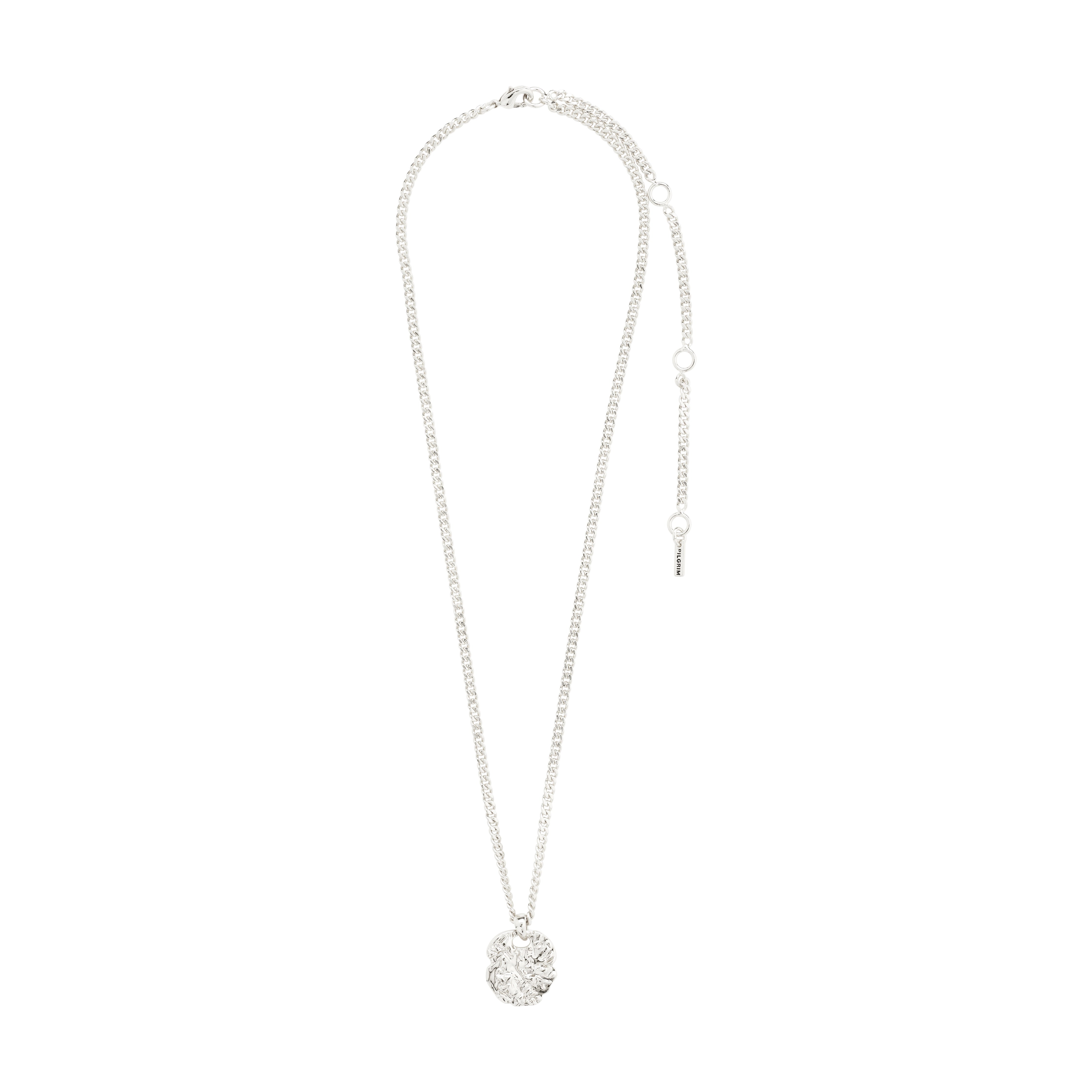 SCOTTIE coin necklace silver-plated featuring a rustic coin pendant on a sleek silver chain, adjustable length, crafted from 97% recycled materials.
