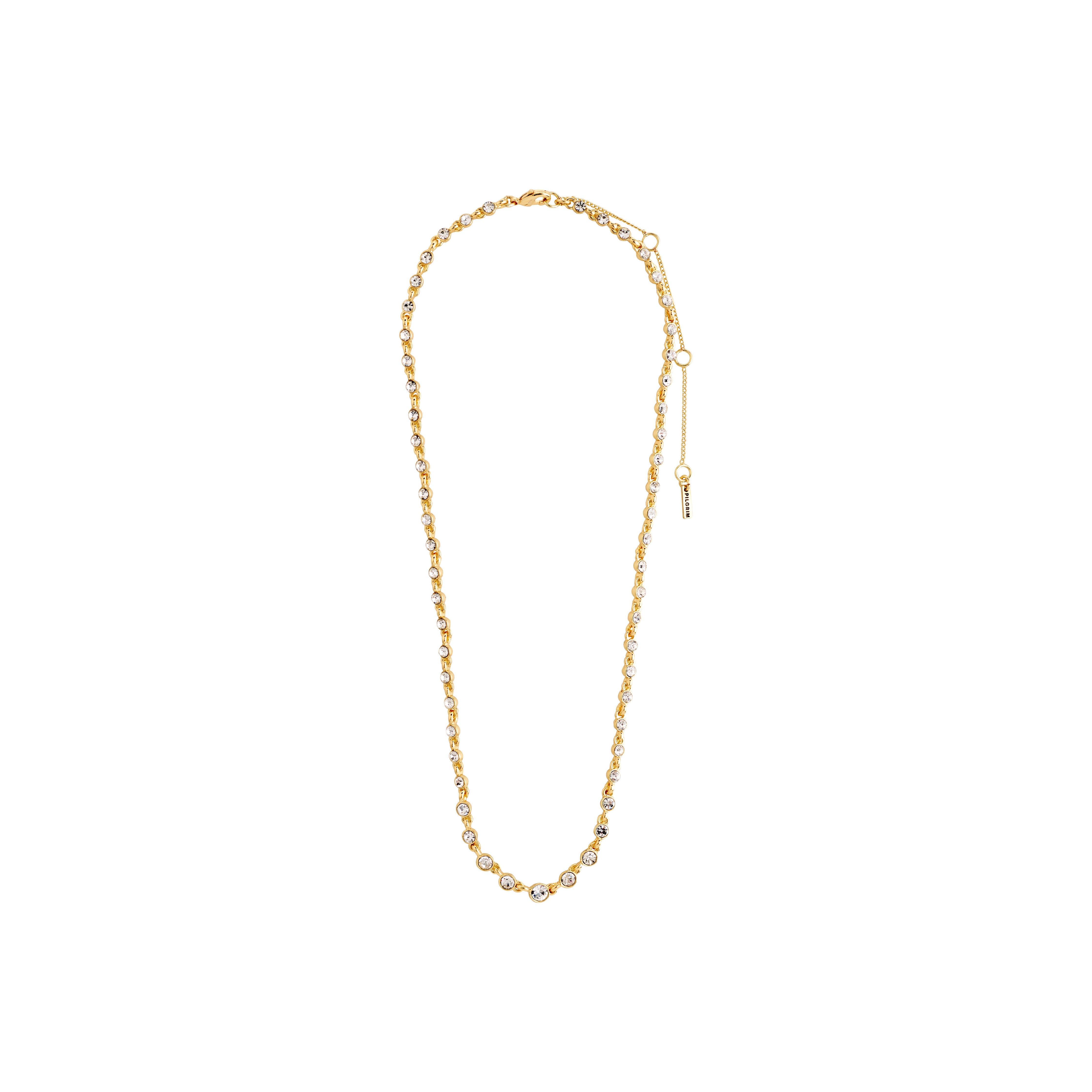 IMOGENE necklace gold-plated, featuring a gold chain with Preciosa crystals, perfect for minimalist or layered styling, offering a touch of luxury and versatility.