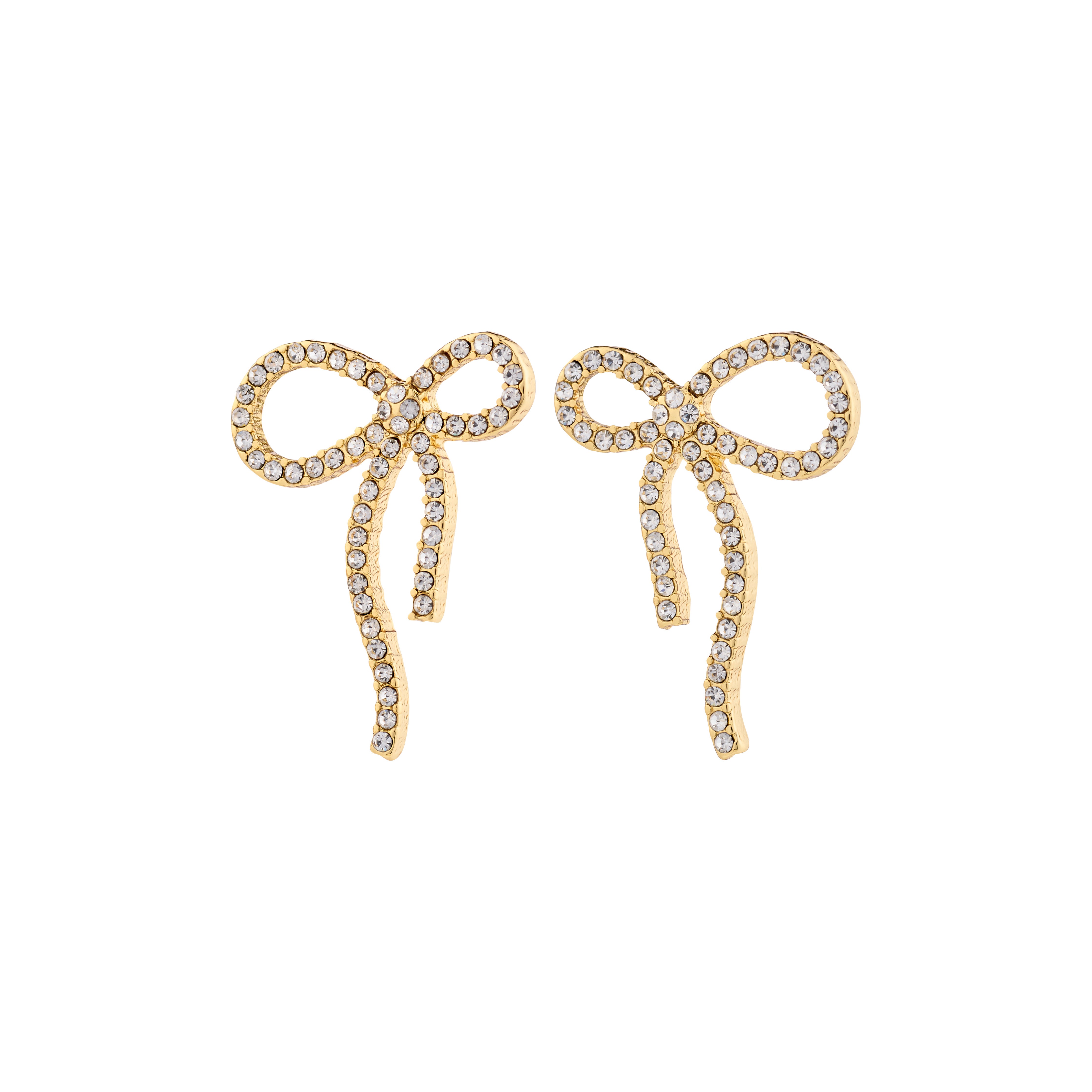 JOLANTA earrings gold-plated, featuring bow design adorned with sparkling Preciosa crystals, perfect for adding a trendy, elegant touch to any outfit.