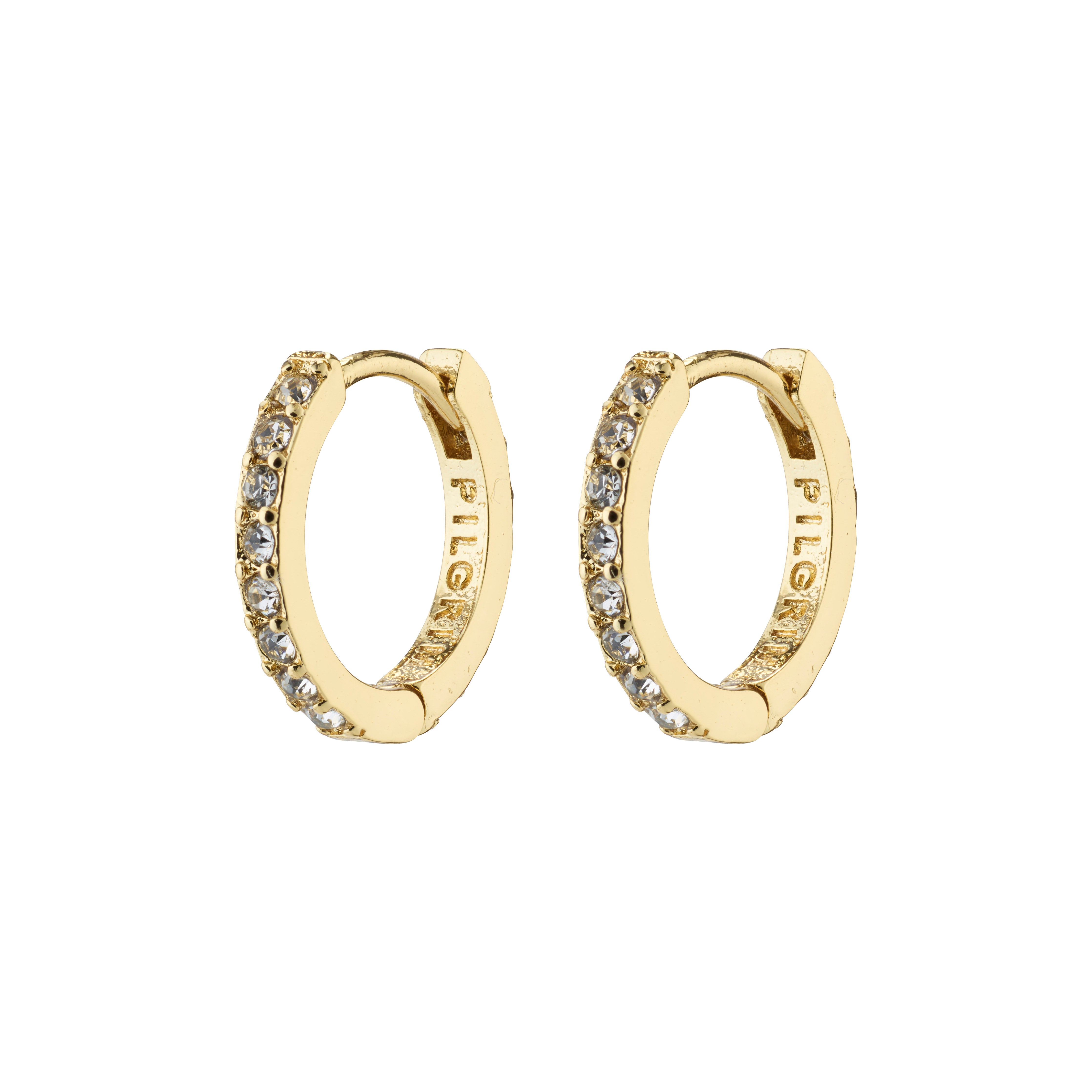 EBNA small crystal hoops gold-plated: elegant gold hoop earrings adorned with sparkling Preciosa crystals, featuring a convenient click lock for easy wear.