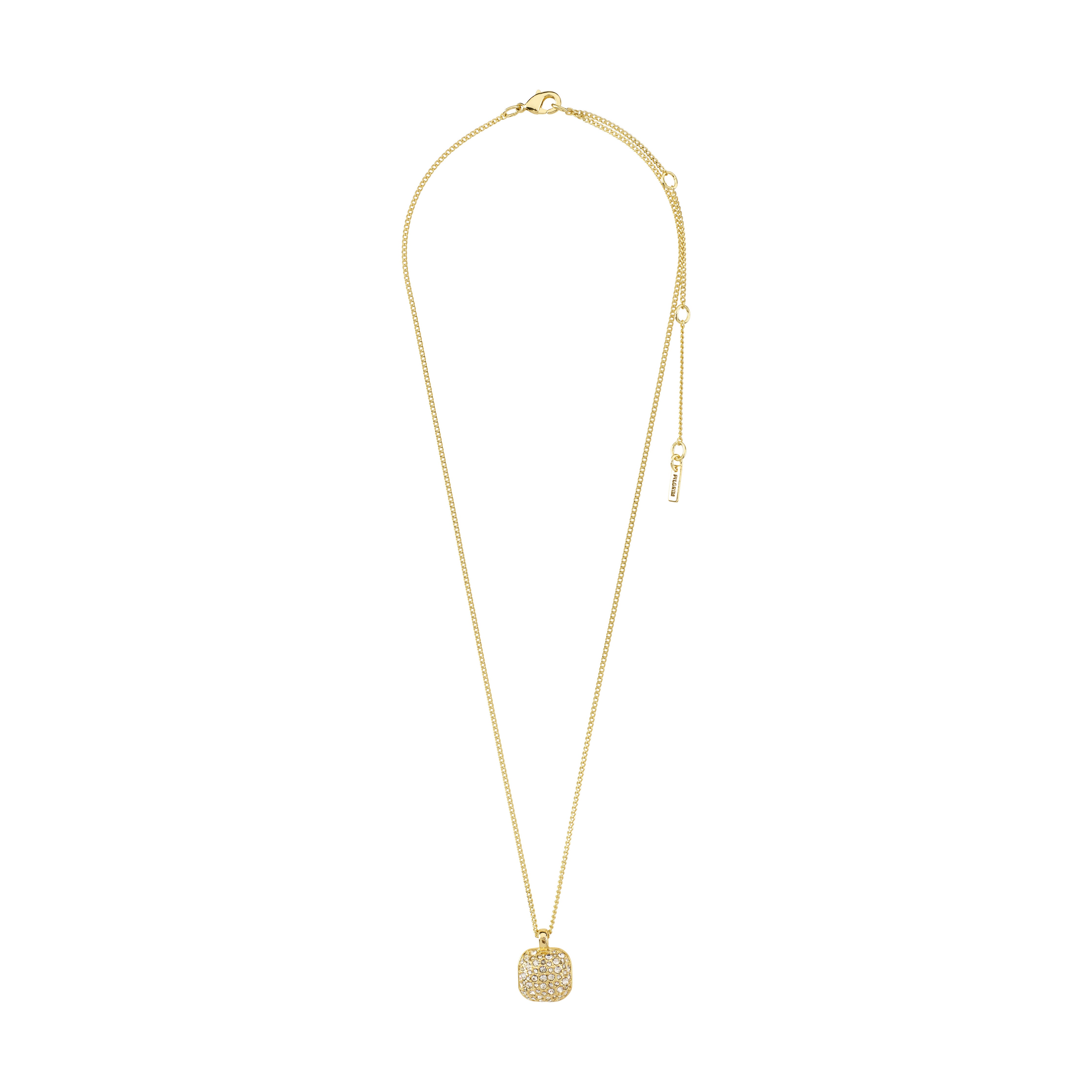 CINDY crystal pendant necklace, gold-plated, featuring a slim chain and sparkling Preciosa crystals, 40 cm length with 9 cm extension, from Pilgrim.