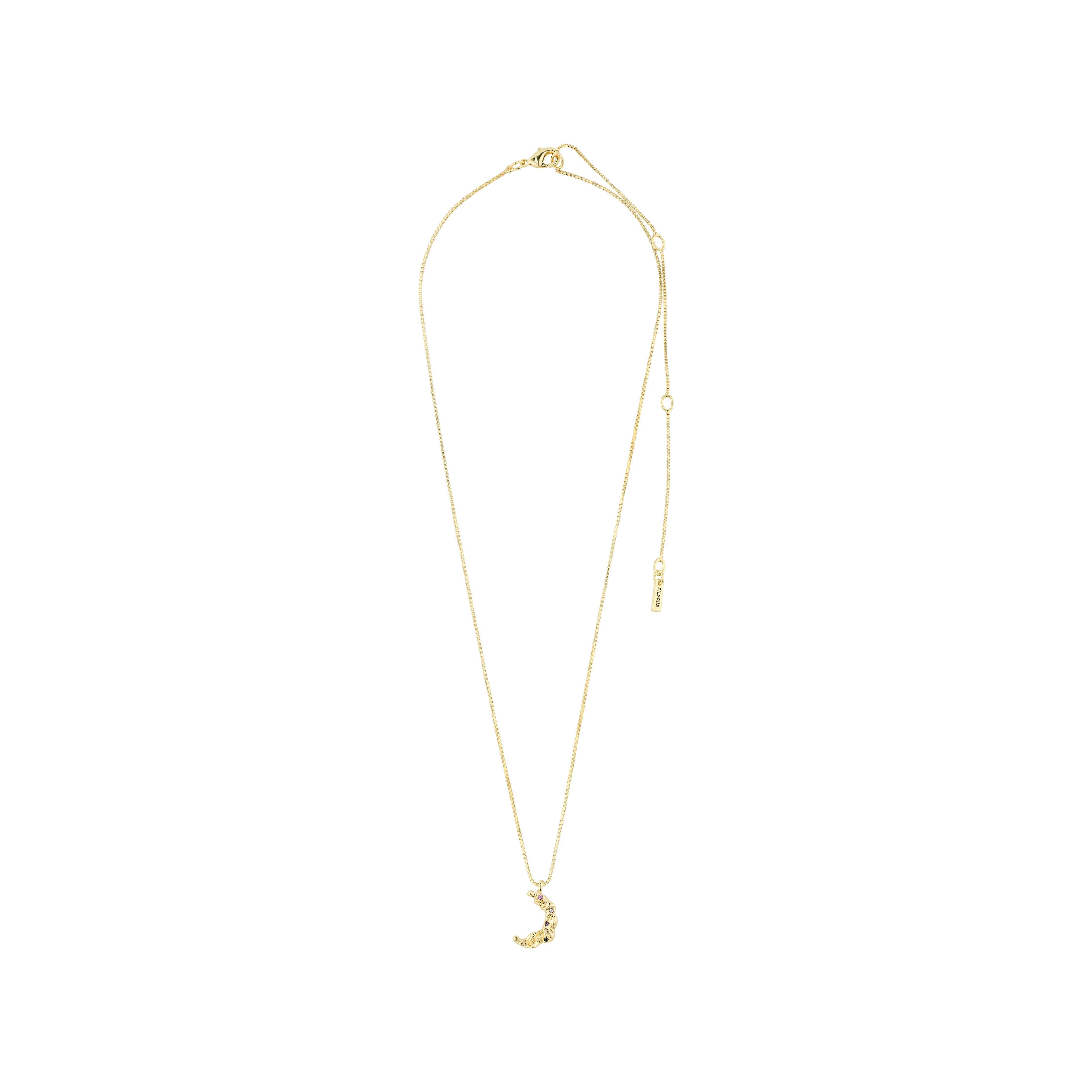 REMY necklace gold-plated with half-moon pendant, featuring an uneven surface for a unique look, adjustable chain, crafted from 98% recycled materials.