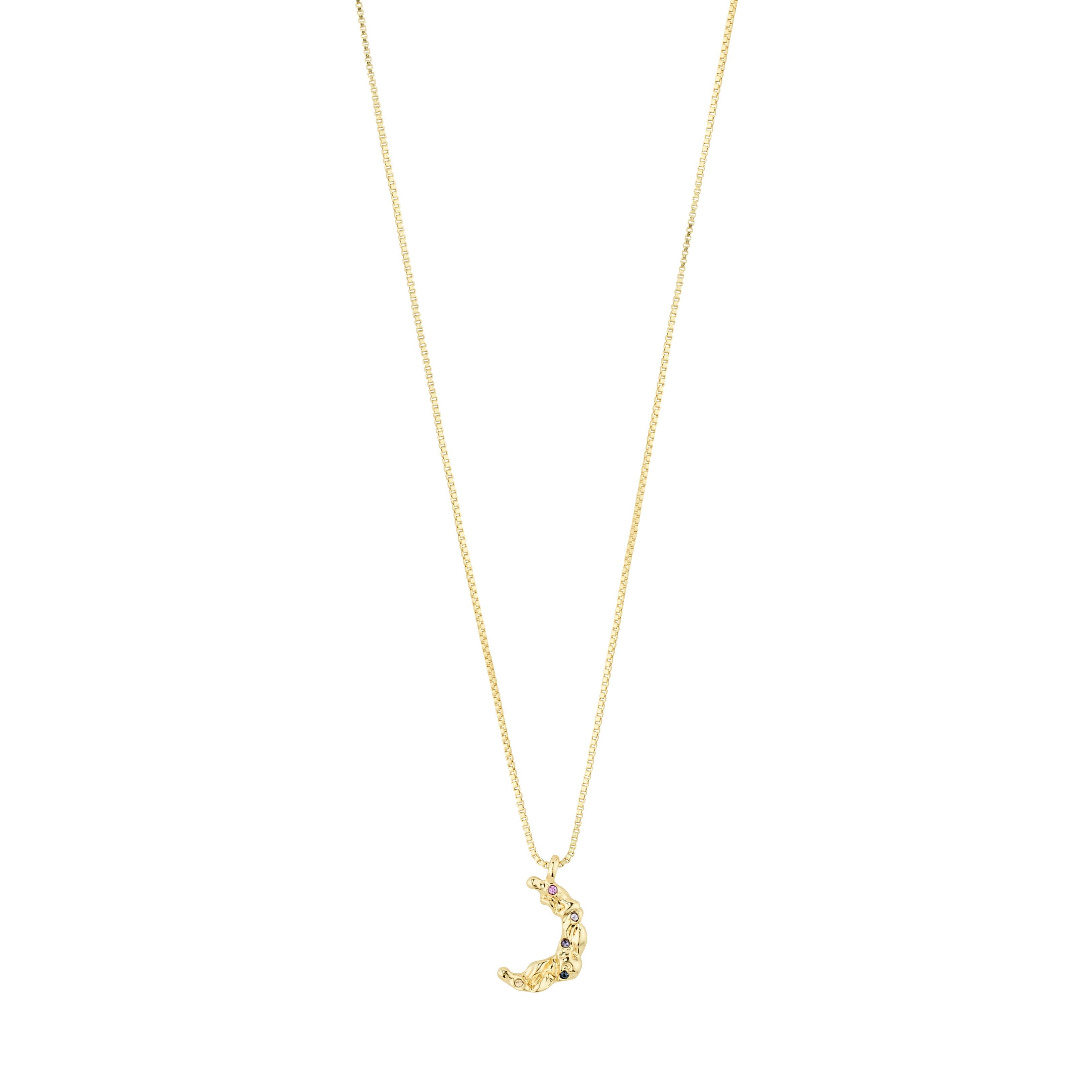 REMY necklace gold-plated features a gold crescent moon pendant with multicolored gemstones, offering a unique and dreamy vibe, perfect for versatile styling.