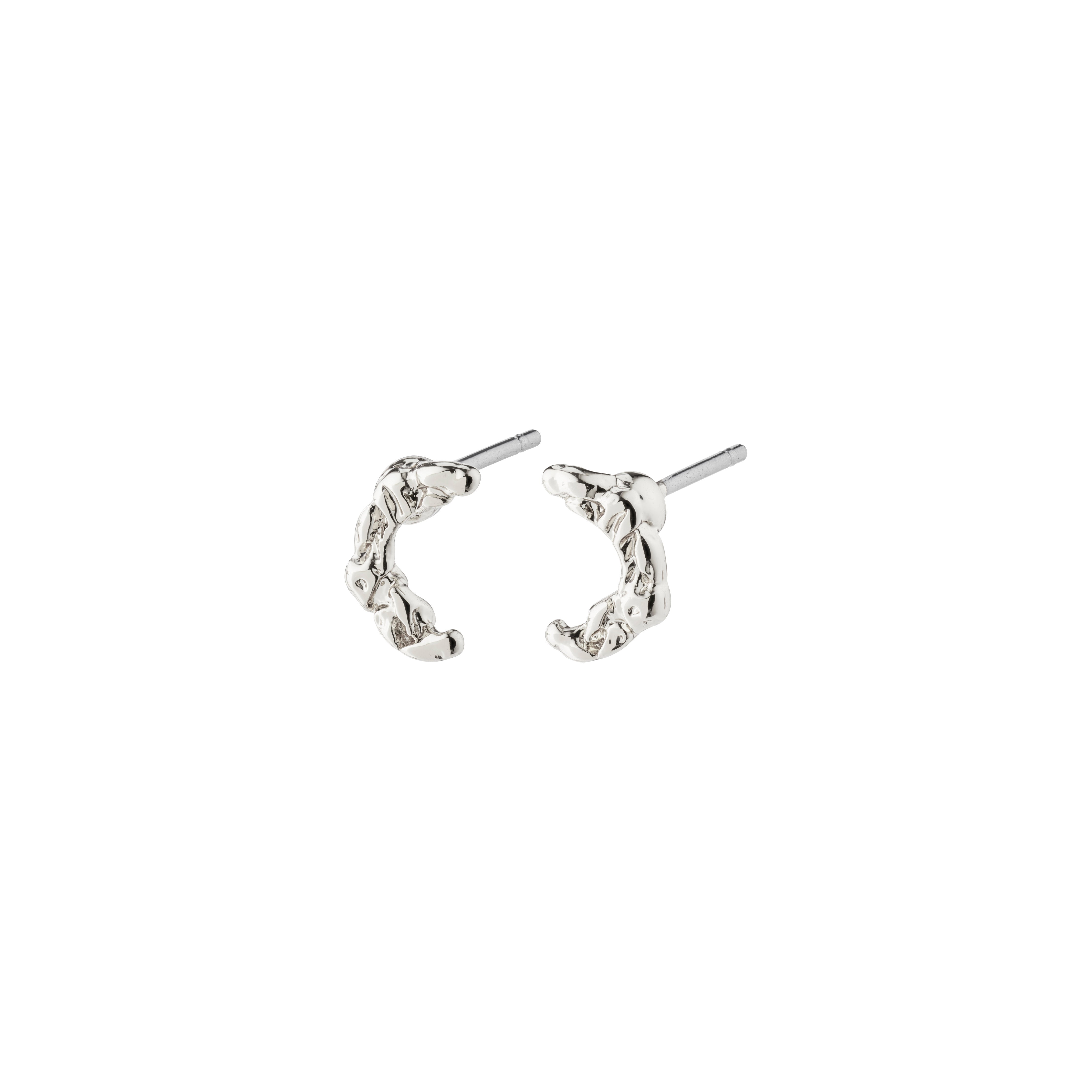 REMY earrings silver-plated, featuring small half-moon pendants, offer an elegant, timeless accessory crafted from 98% recycled materials, perfect for any outfit or occasion.