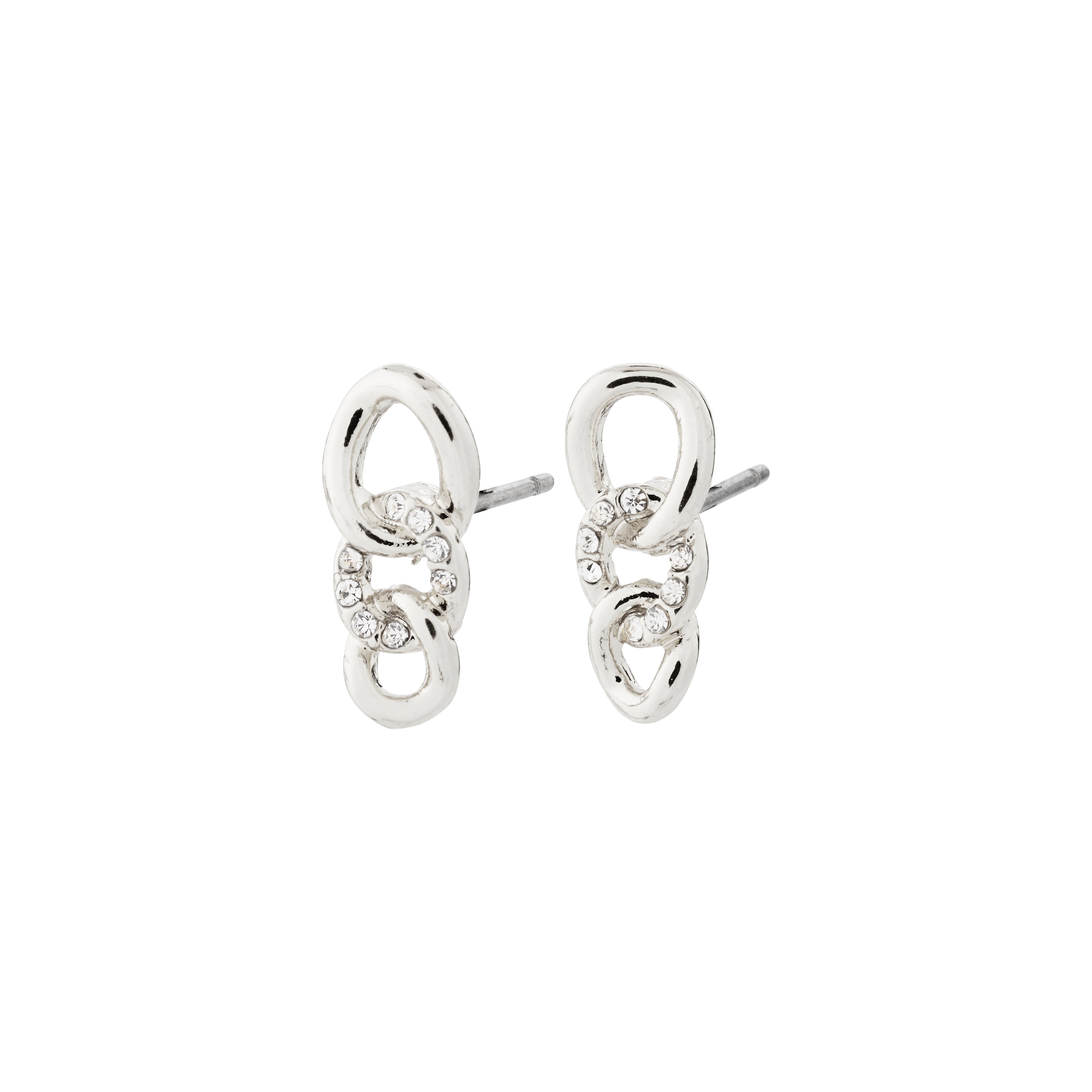 WRENLEY earrings silver-plated, featuring fluid cable chains and sparkling Preciosa crystals, offering classic elegance and versatility for any outfit.