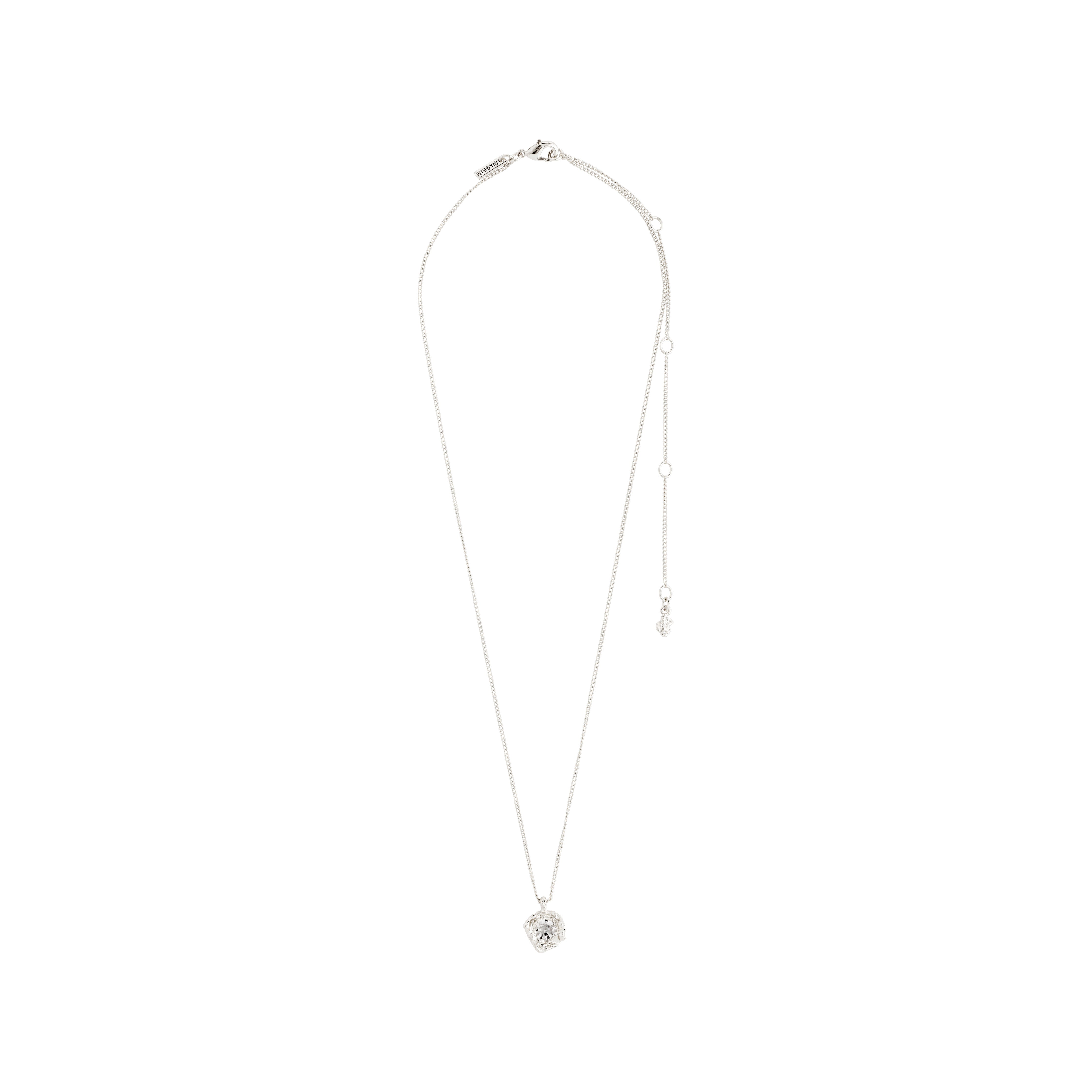 CALLUM necklace, silver-plated, features a large Preciosa crystal pendant in an organic bezel, offering a handcrafted, sparkling look. Perfect for layering or standalone elegance.
