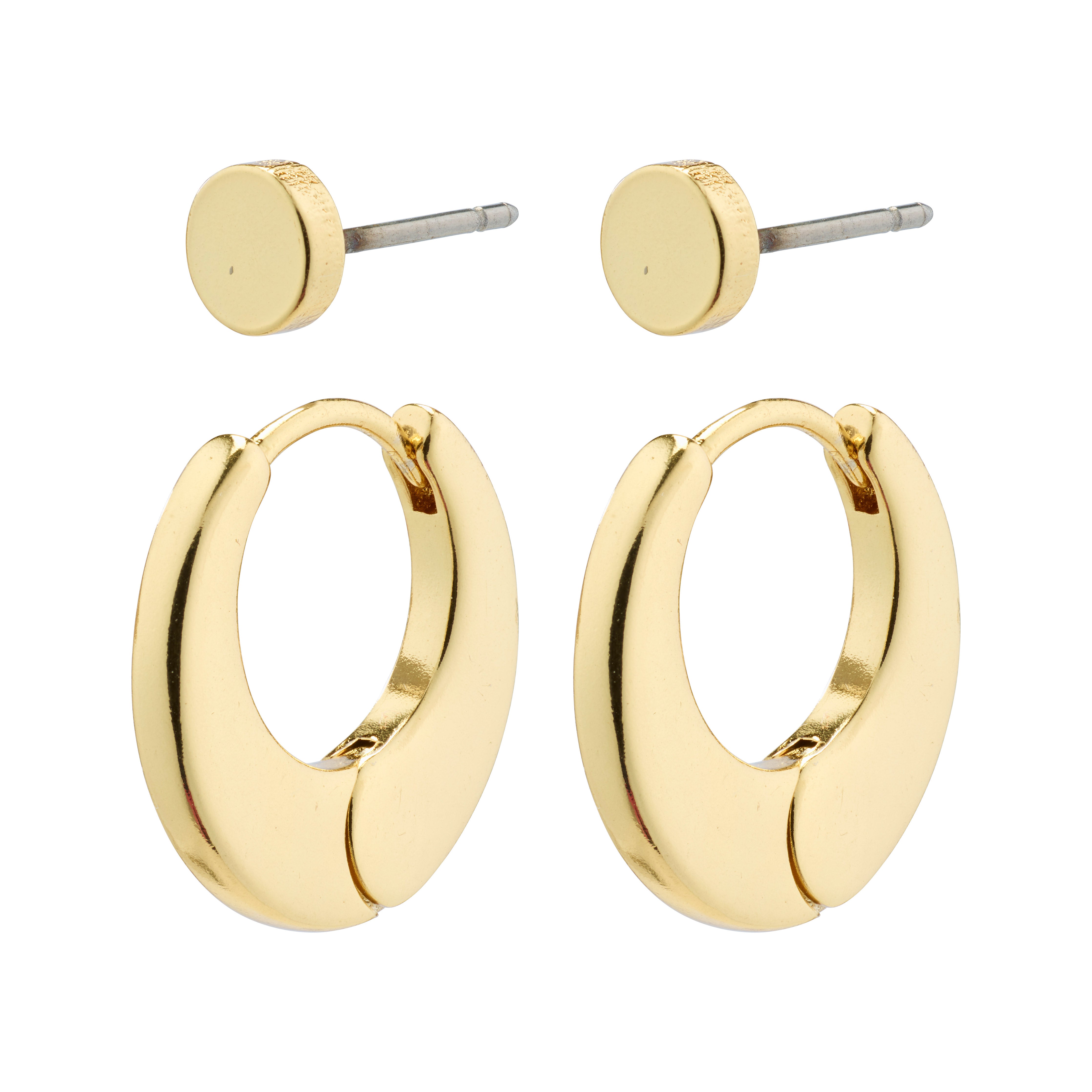 EILISH huggie hoop earrings & studs 2-in-1 set gold-plated, featuring chunky, round designs for a stylish, retro-inspired look.