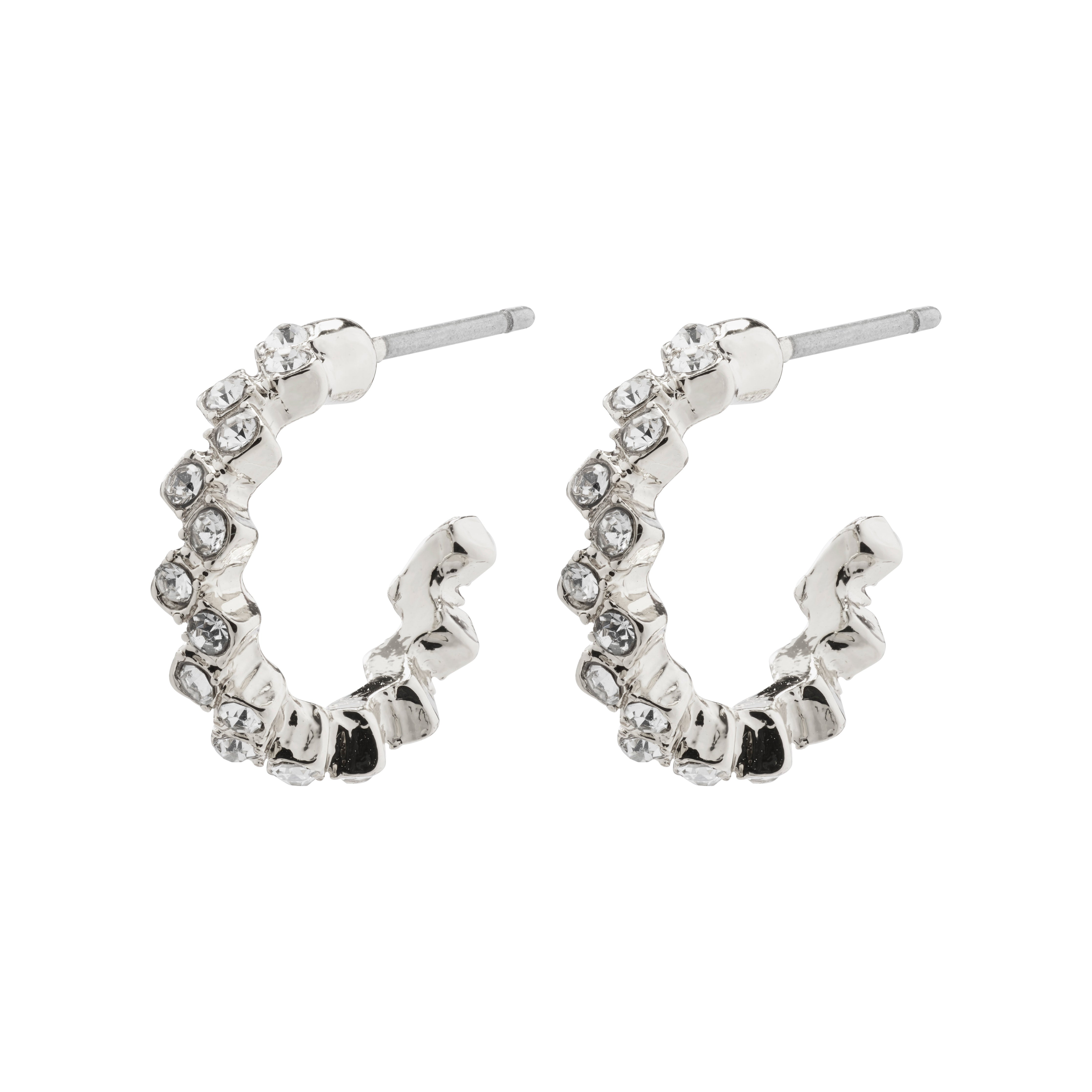 ESTER crystal hoop earrings, silver-plated, with angular design and Preciosa crystals, offering a stylish blend of edginess and elegance.
