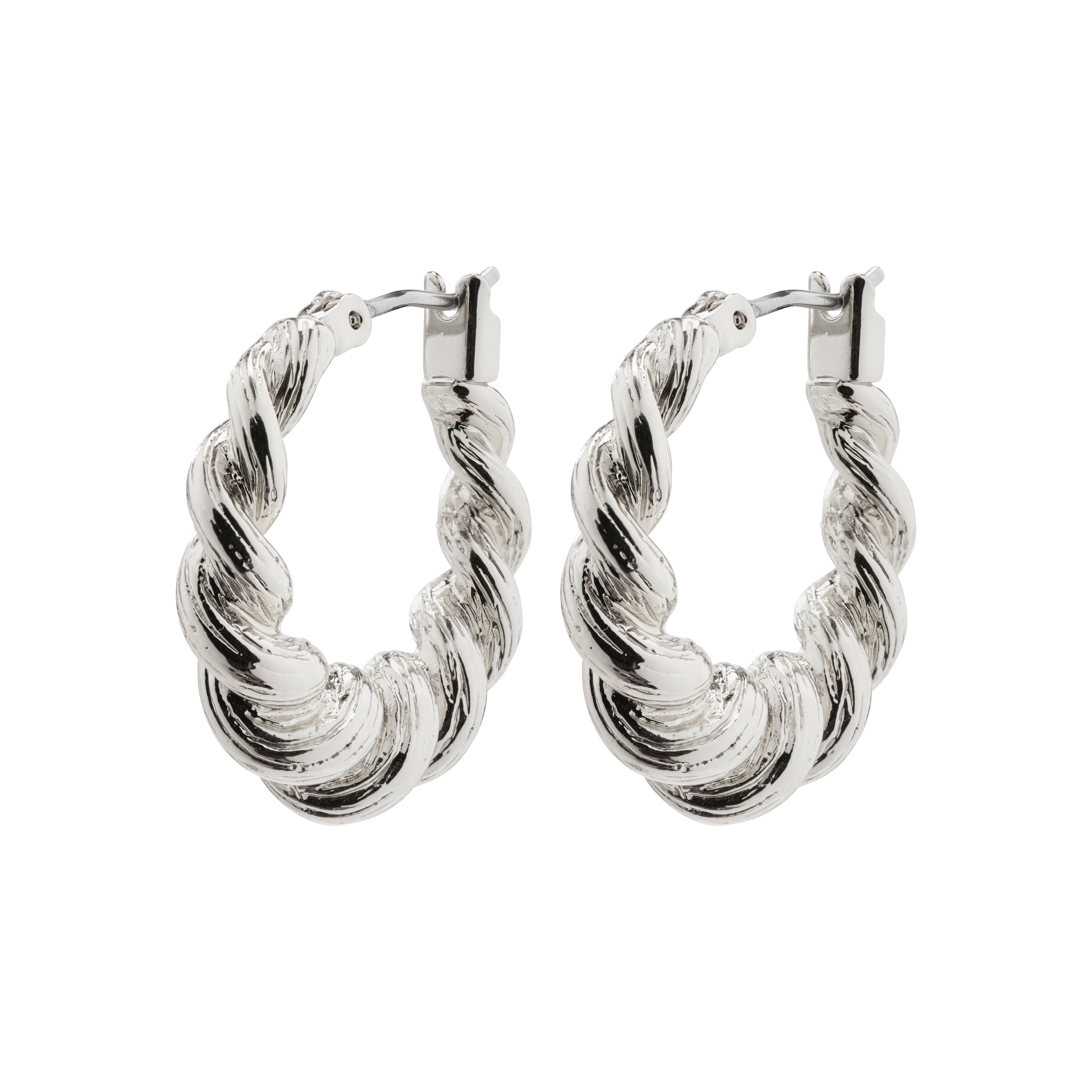 EILEEN twirl hoop earrings, silver-plated, with twisted design, inspired by waves. Perfect for a boho look, blending timeless style with modern elegance.
