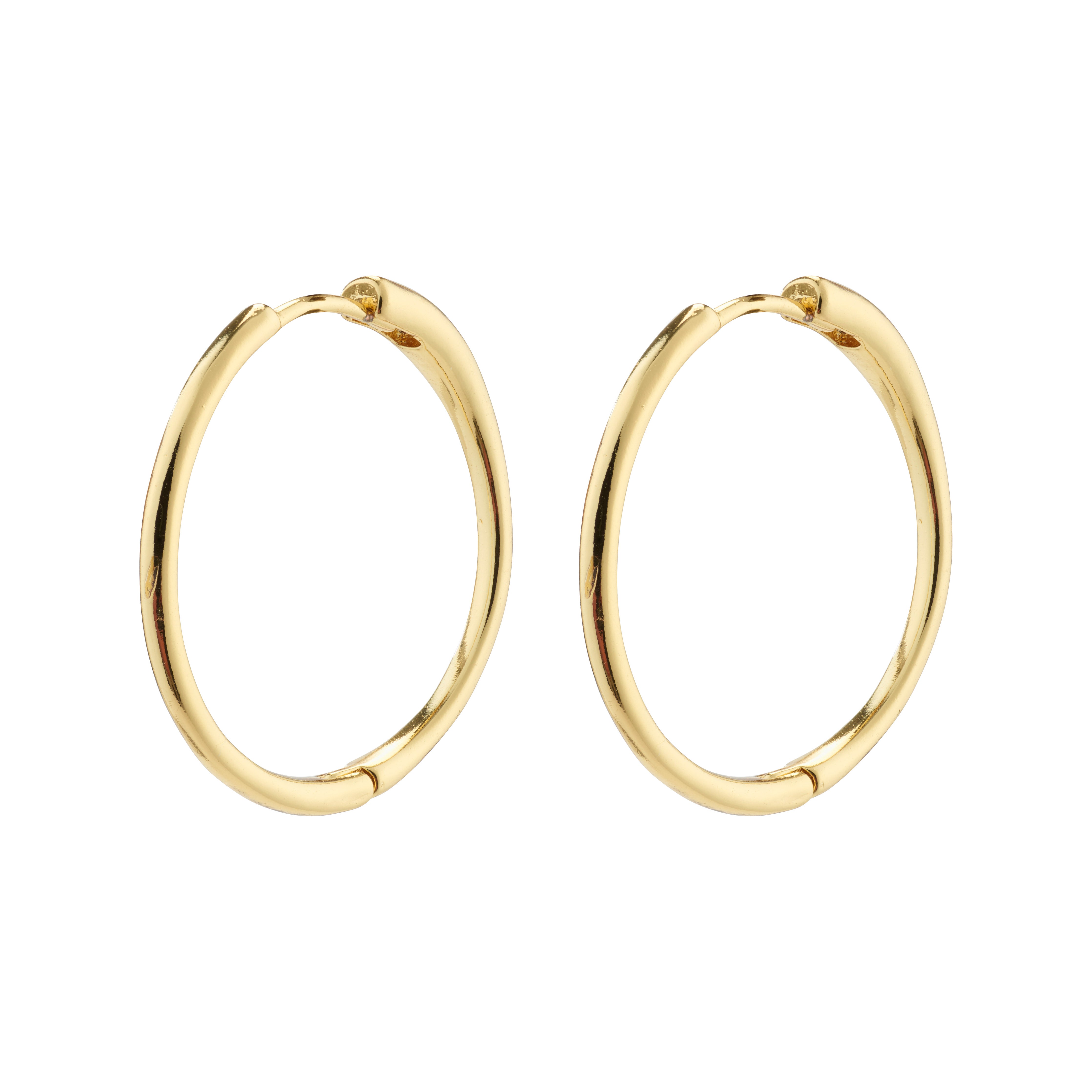 EANNA large gold-plated hoops, elegantly simple and versatile for styling alone or with other earrings, crafted from 99% recycled materials.
