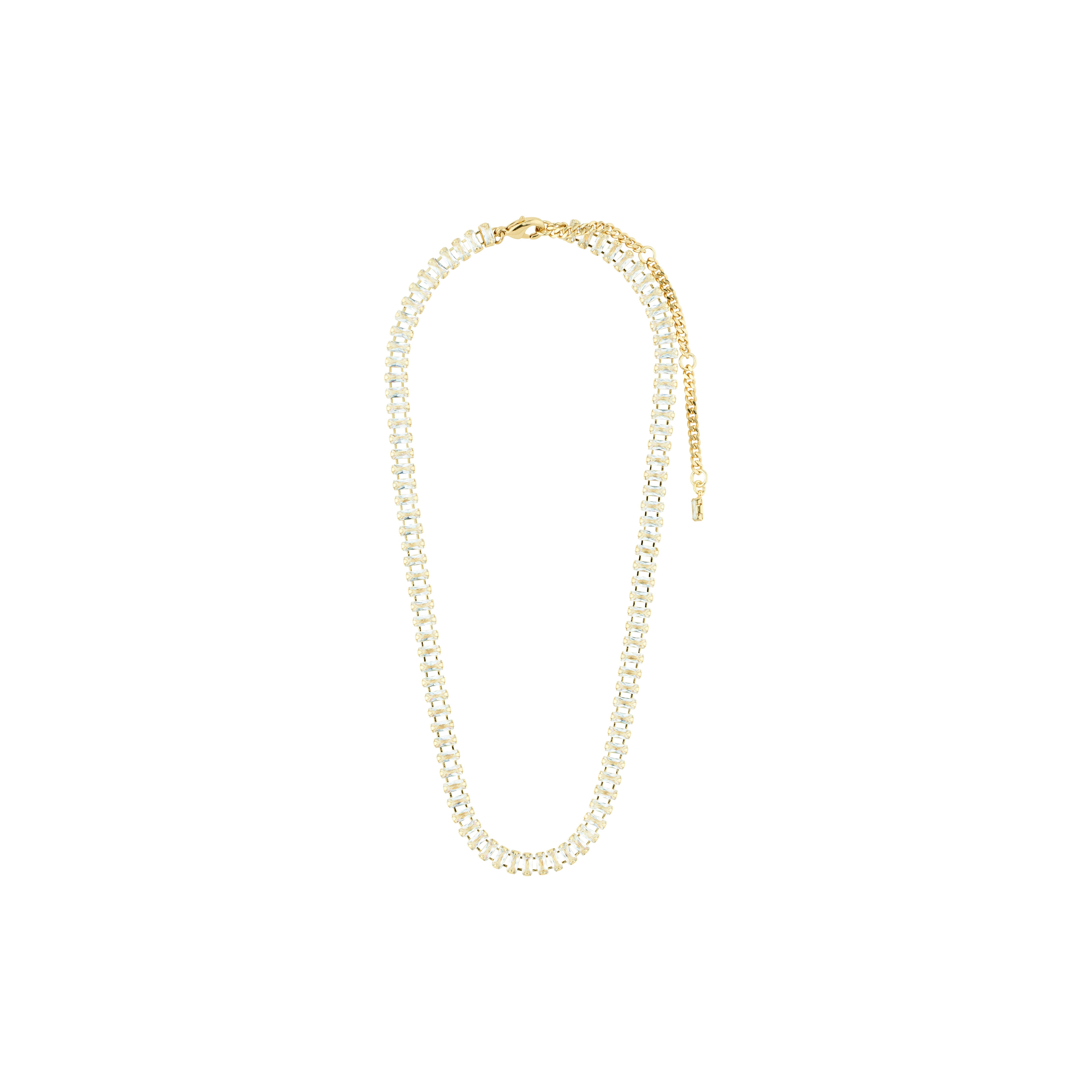 RUE necklace gold-plated by Pilgrim, featuring a baguette crystal chain with elongated zirconia, adjustable length for a glamorous, sophisticated look.
