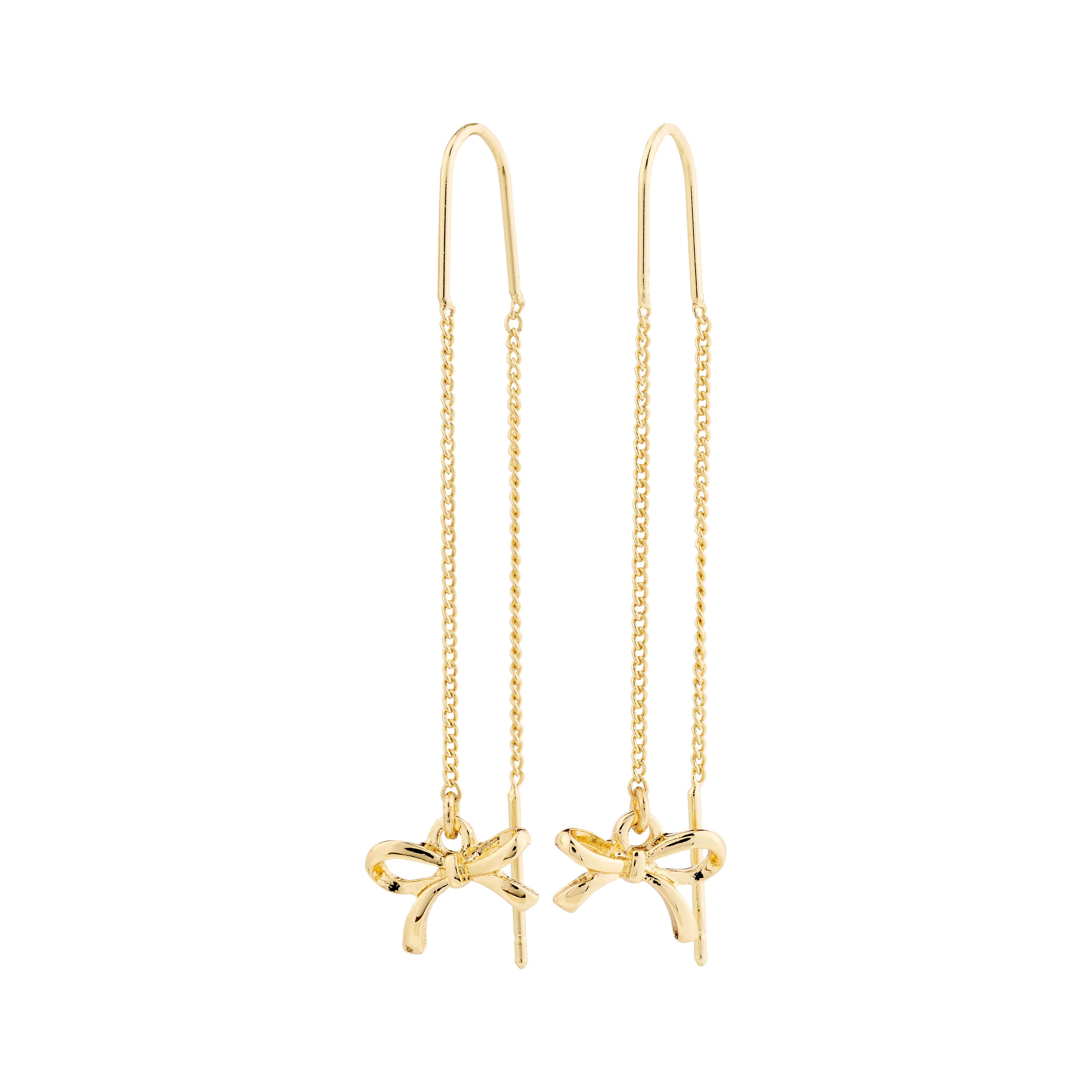 LYSANDRA gold-plated chain earrings featuring delicate bow pendants, ideal for adding charm to any outfit, crafted from 99% recycled material.