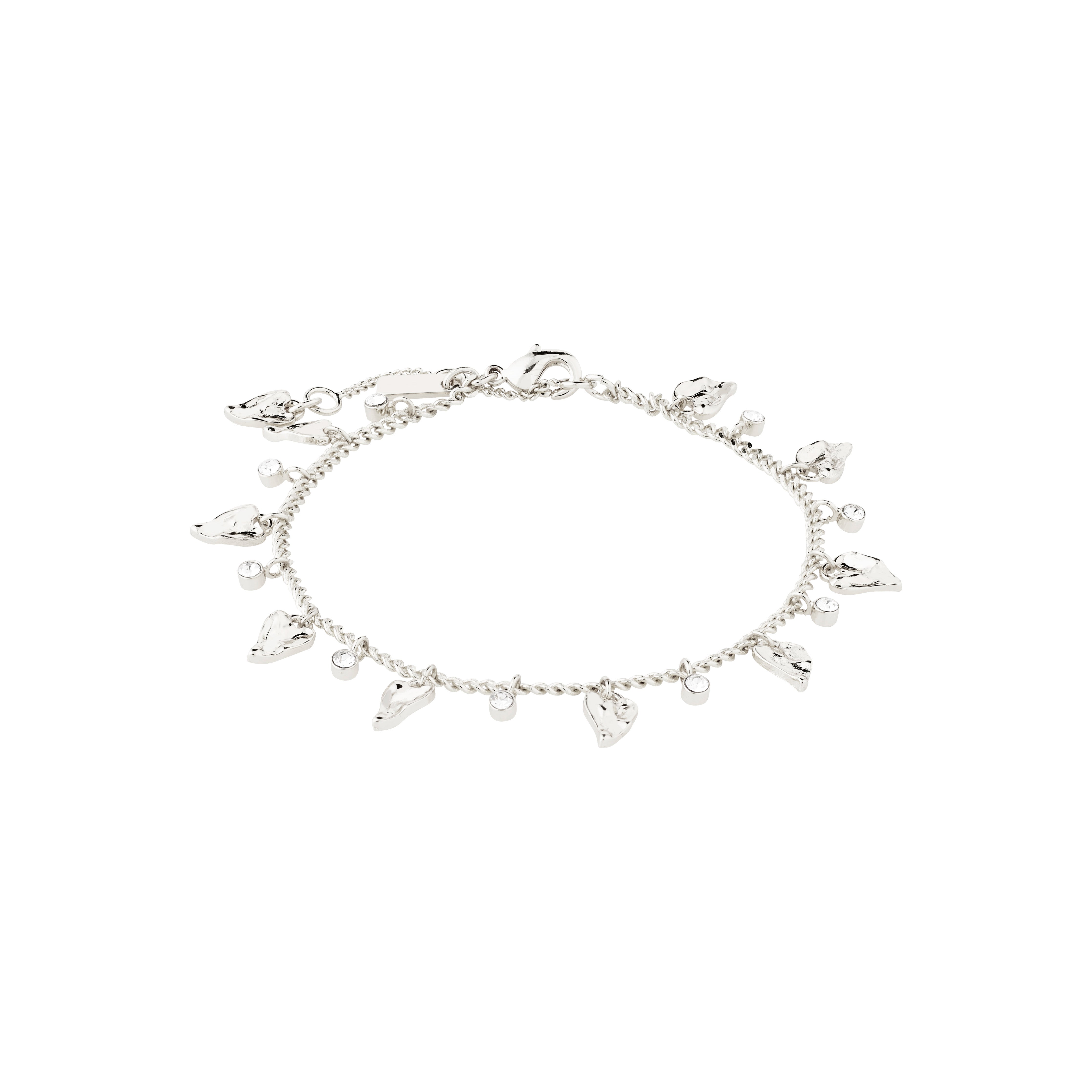 JULES bracelet, silver-plated, with Preciosa crystals and heart pendants on a delicate curb chain, offering a summery bohemian vibe.