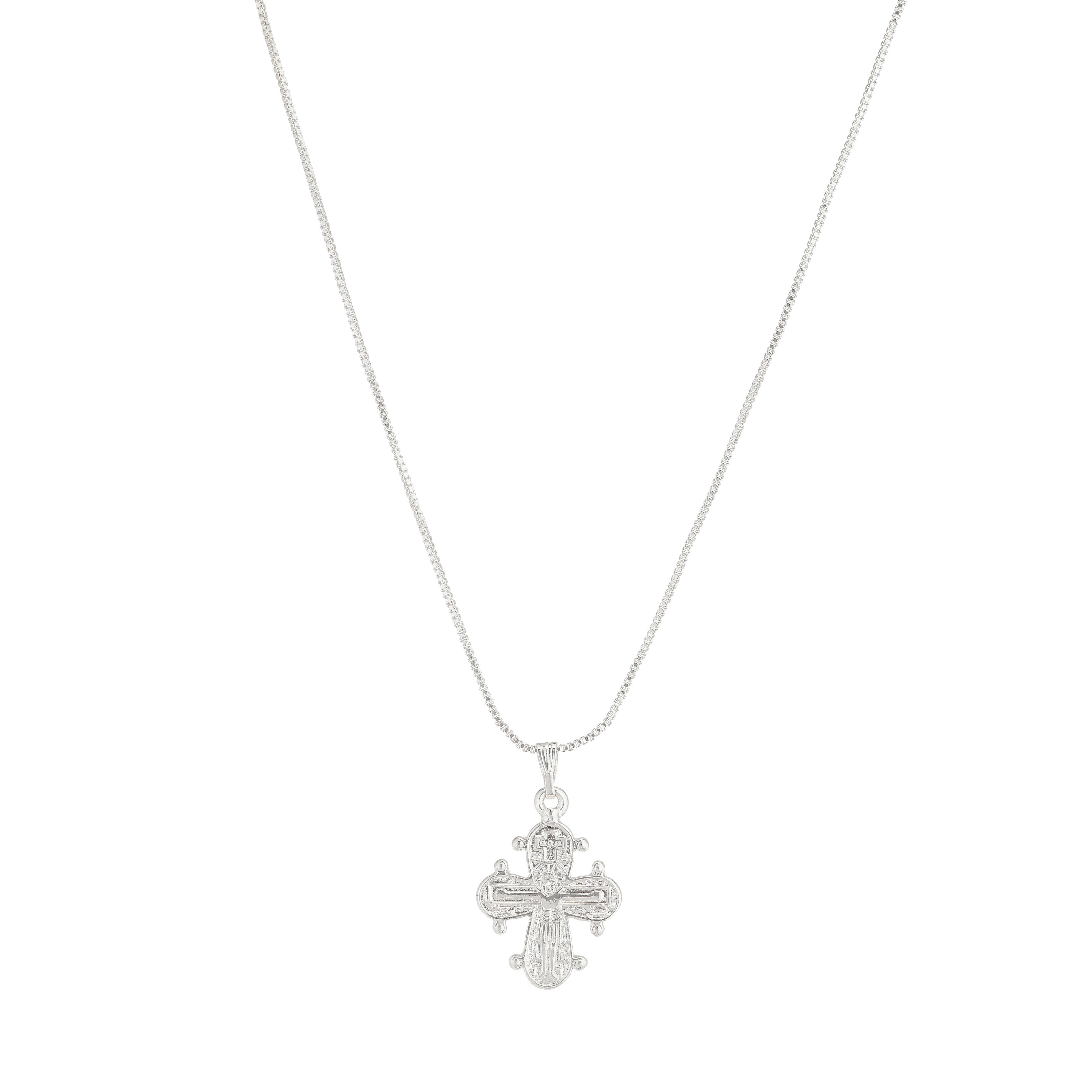 Silver-plated DAGMAR cross necklace on a delicate chain, inspired by Danish heritage, perfect for layering with Pilgrim's classic and trendy jewelry pieces.