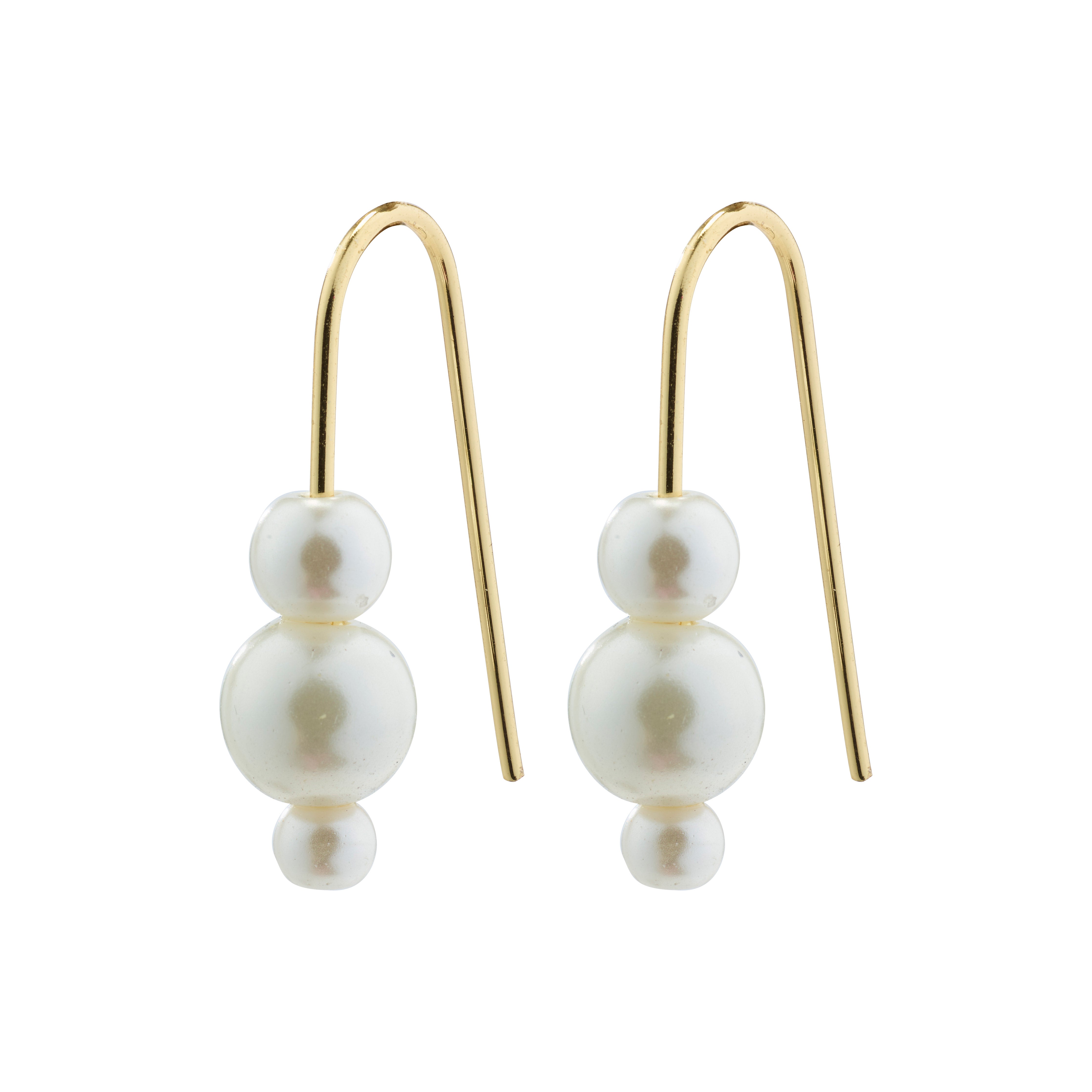 ELBERTA pearl earrings gold-plated; elegant, lightweight design featuring varied pearl shapes, adding a modern twist to a classic, sophisticated style. Ideal for everyday wear.