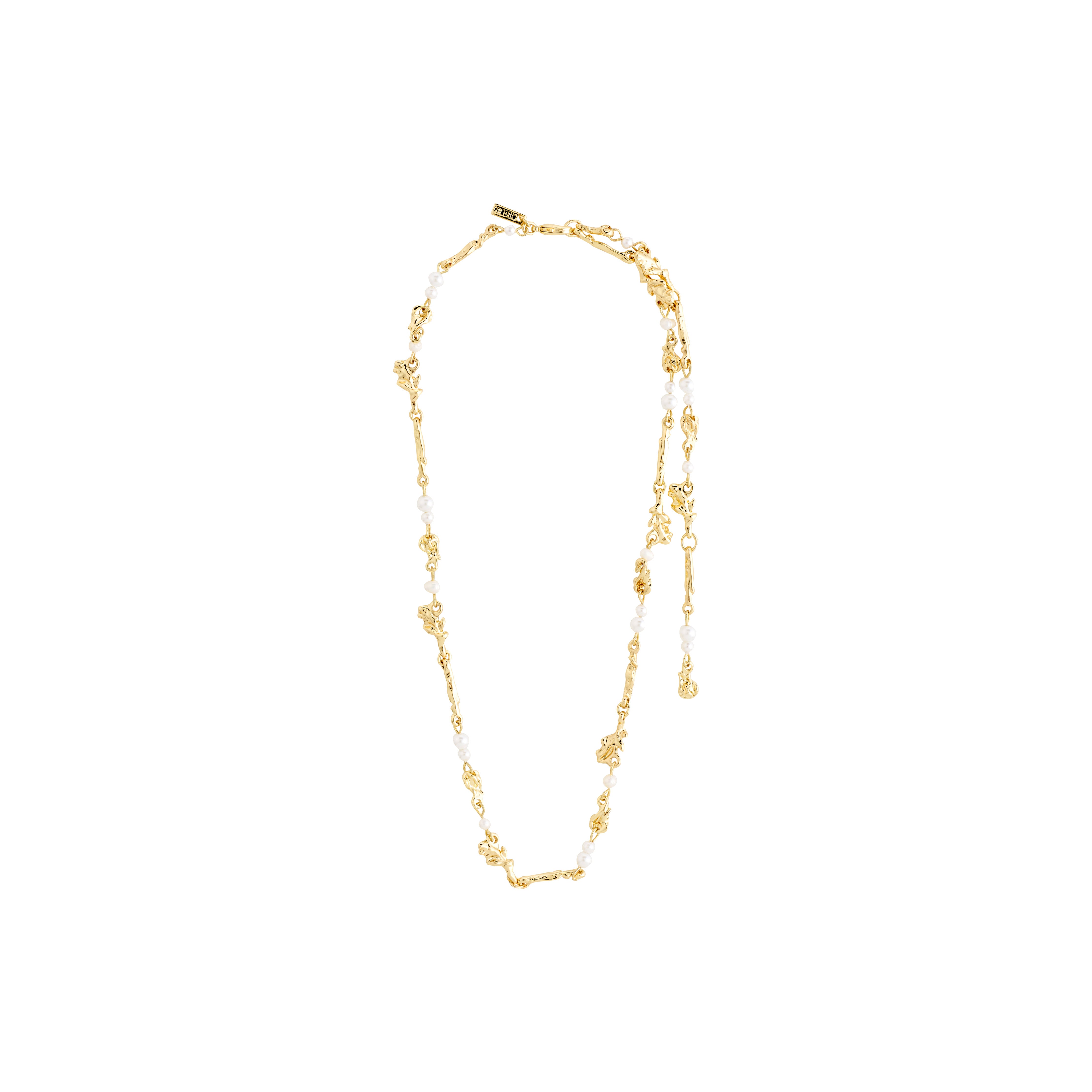 SLOAN pearl necklace gold-plated featuring white freshwater pearls and gold beads on an elegant chain, perfect for adding a romantic touch to any outfit.